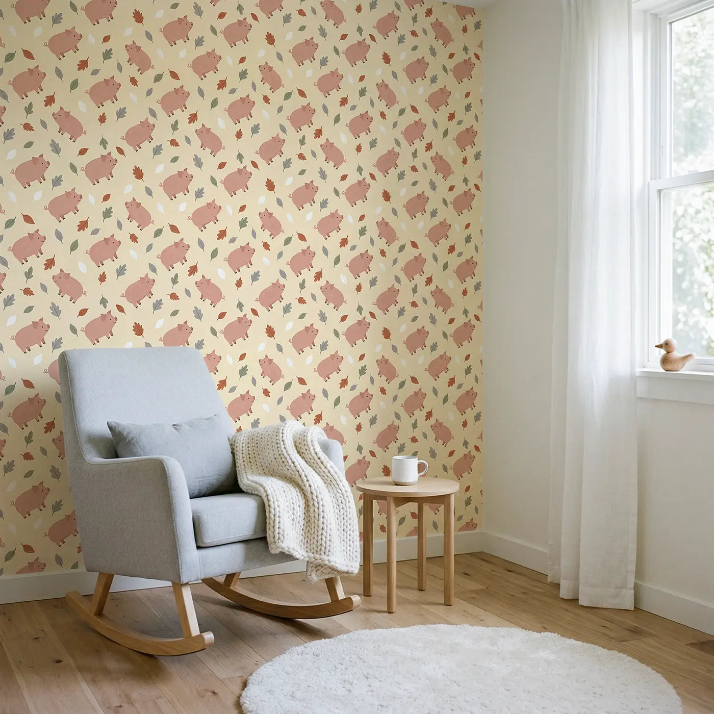 Curly-Tailed Piglets Modern Illustration wallpaper in Scandinavian nursery - Whimsy Tots