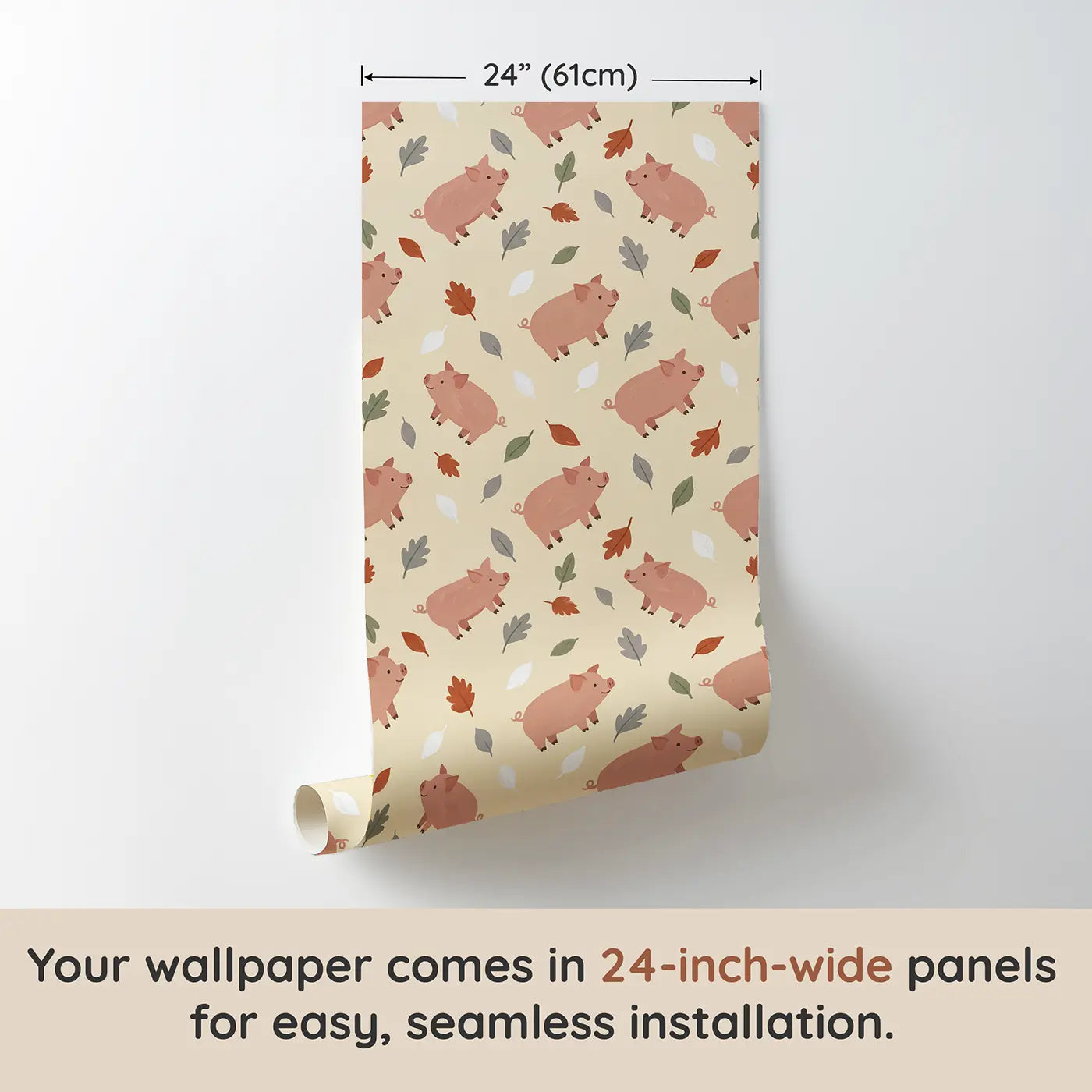 Curly-Tailed Piglets Modern Illustration wallpaper panel dimensions - Whimsy Tots