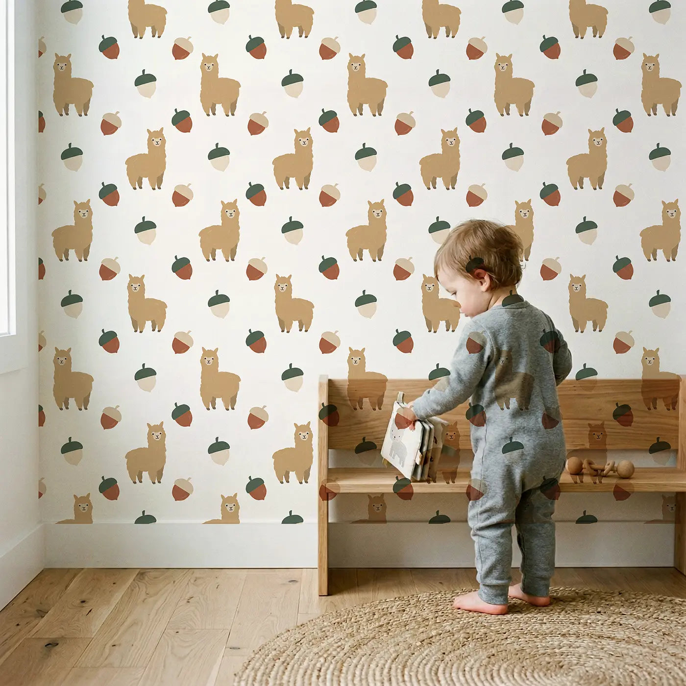 Fluffy Alpacas Modern Illustration wallpaper in styled kids room - Whimsy Tots