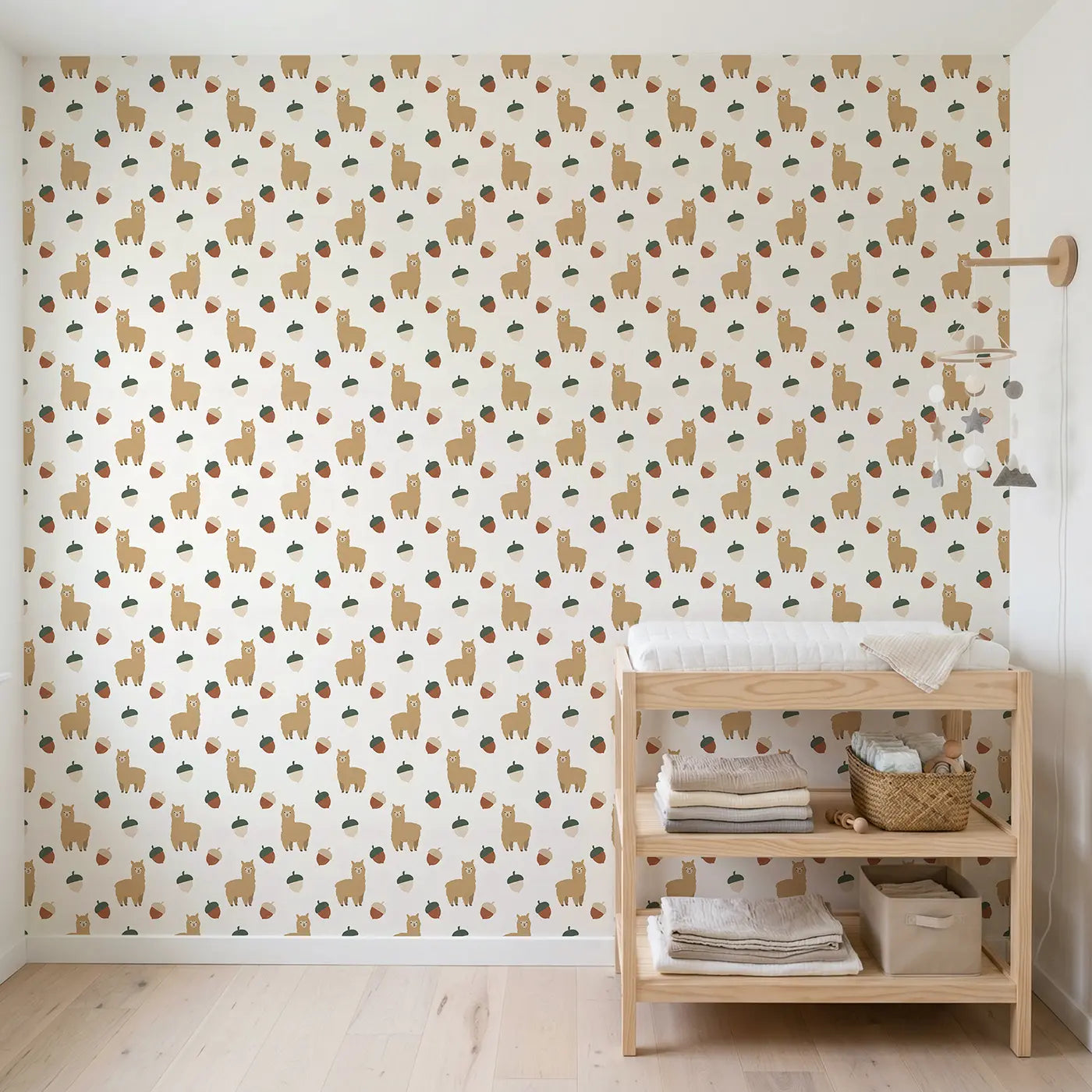 Fluffy Alpacas Modern Illustration wallpaper in Scandinavian nursery - Whimsy Tots
