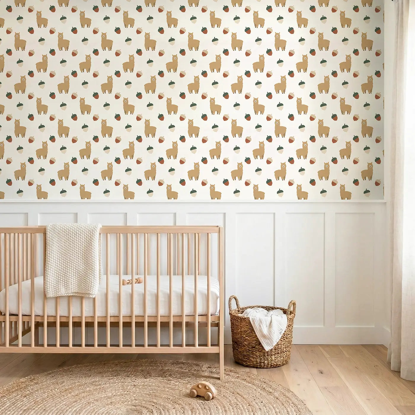Fluffy Alpacas Modern Illustration wallpaper above wainscoting - Whimsy Tots