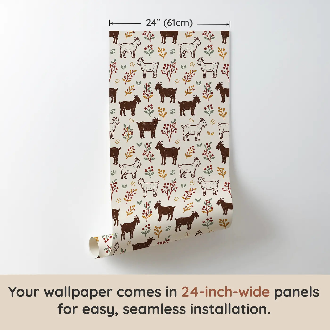 Brown White Goats Block Print II wallpaper panel dimensions - Whimsy Tots