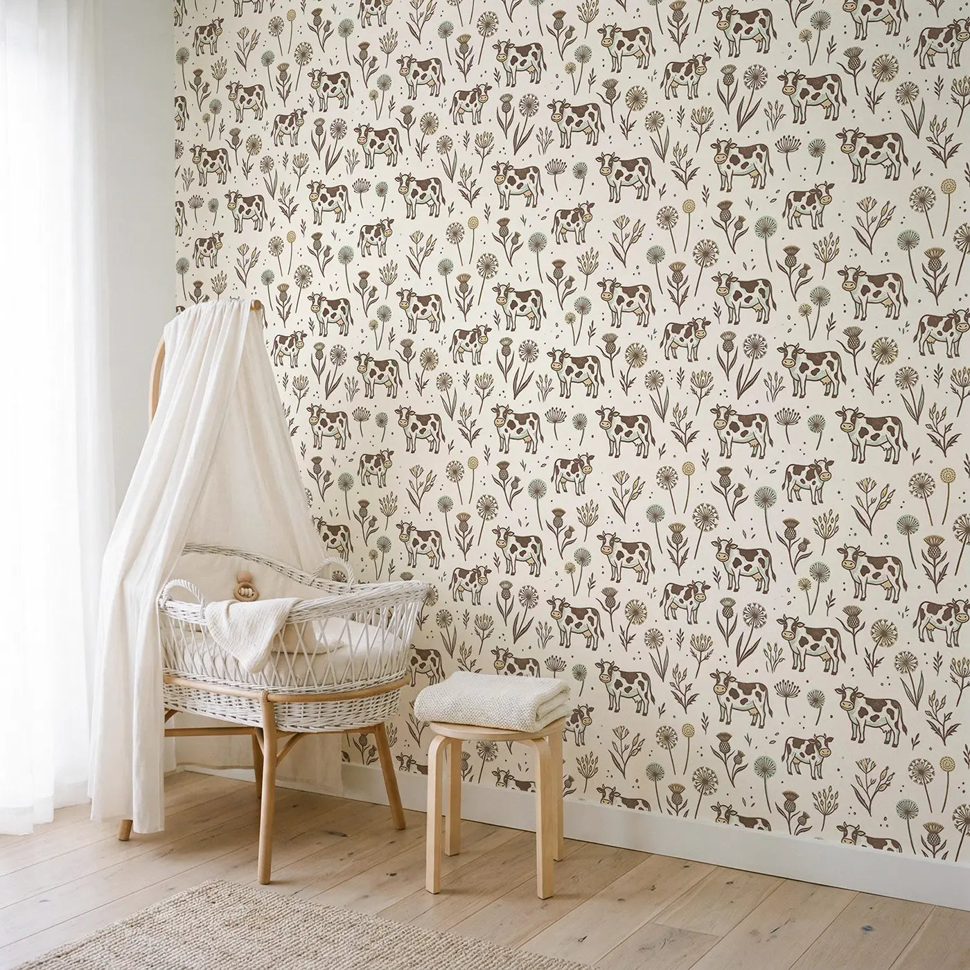 Spotted Dairy Block Print wallpaper in Scandinavian nursery - Whimsy Tots