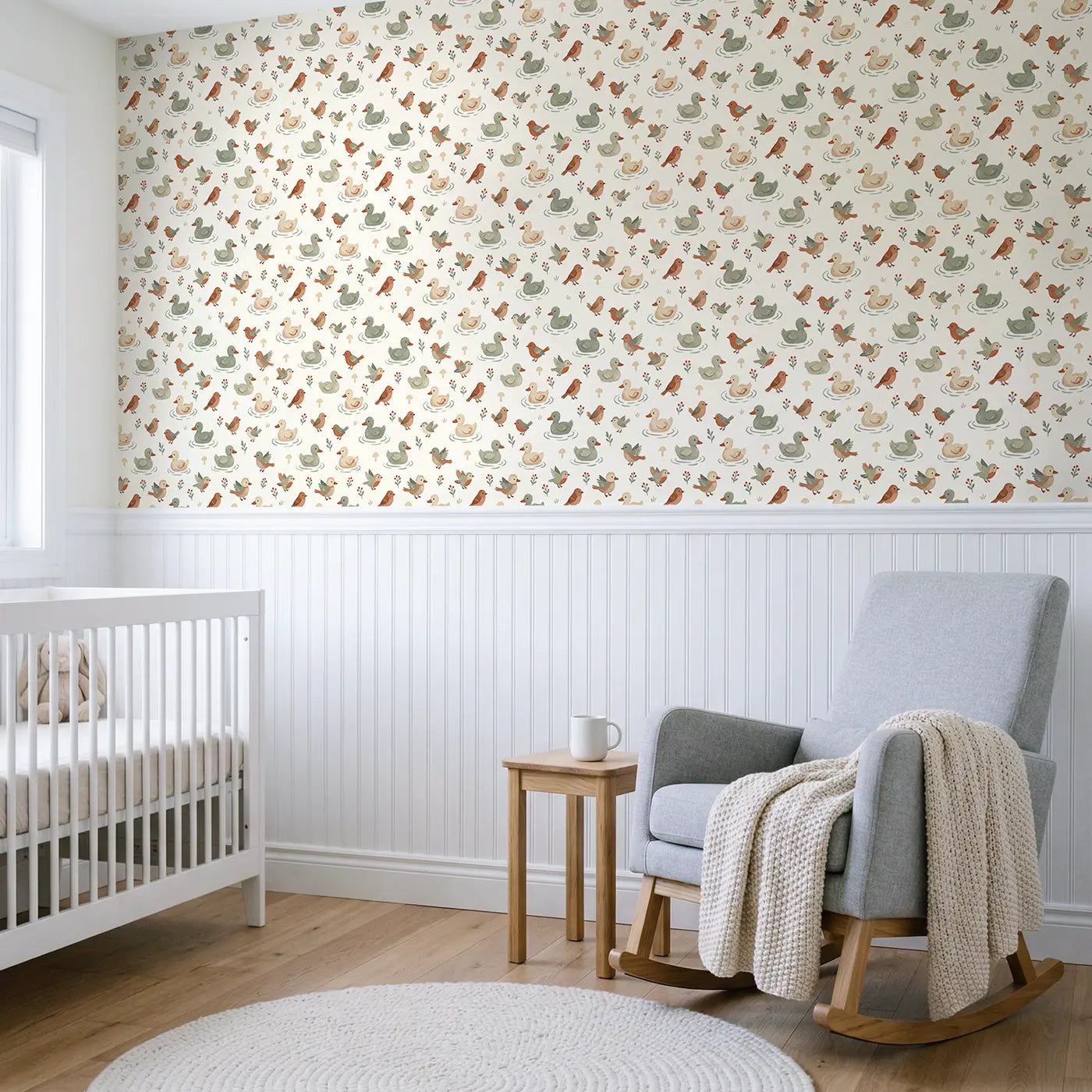 Fuzzy Baby Ducks Modern Illustration wallpaper above wainscoting - Whimsy Tots