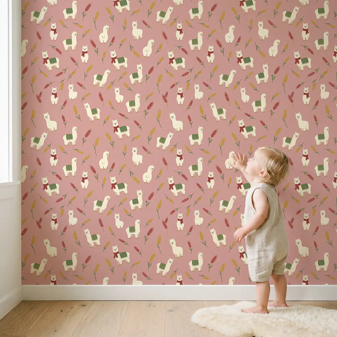 Fluffy Alpacas Modern Illustration II wallpaper in styled kids room - Whimsy Tots