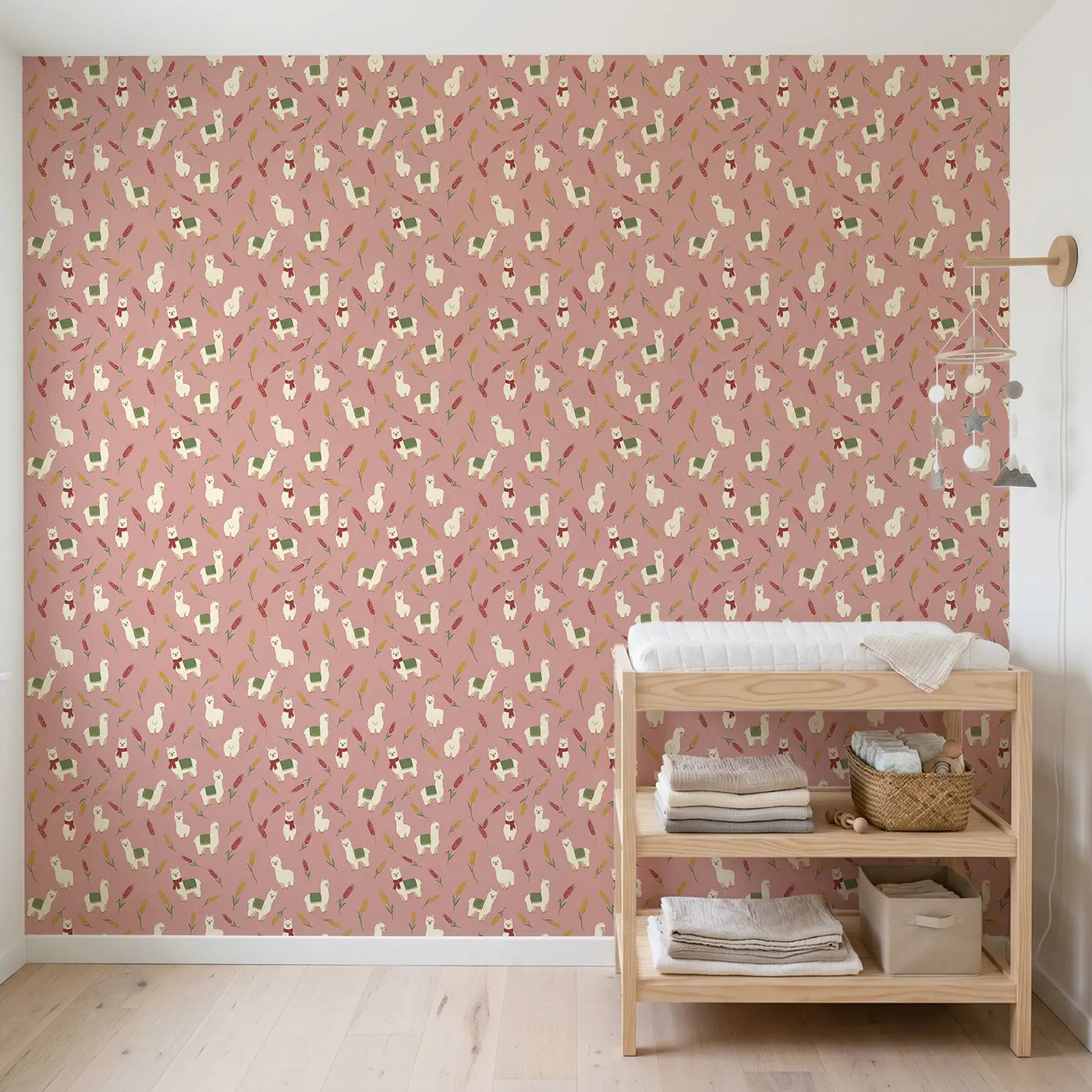 Fluffy Alpacas Modern Illustration II wallpaper in Scandinavian nursery - Whimsy Tots