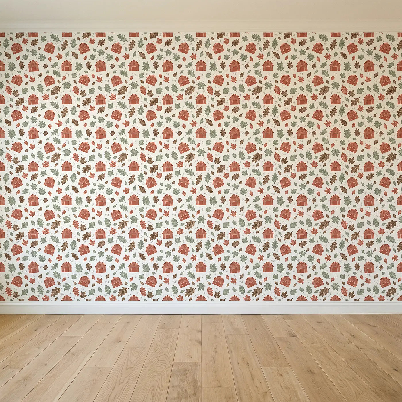 Red Barn Block Print seamless wallpaper full pattern - Whimsy Tots