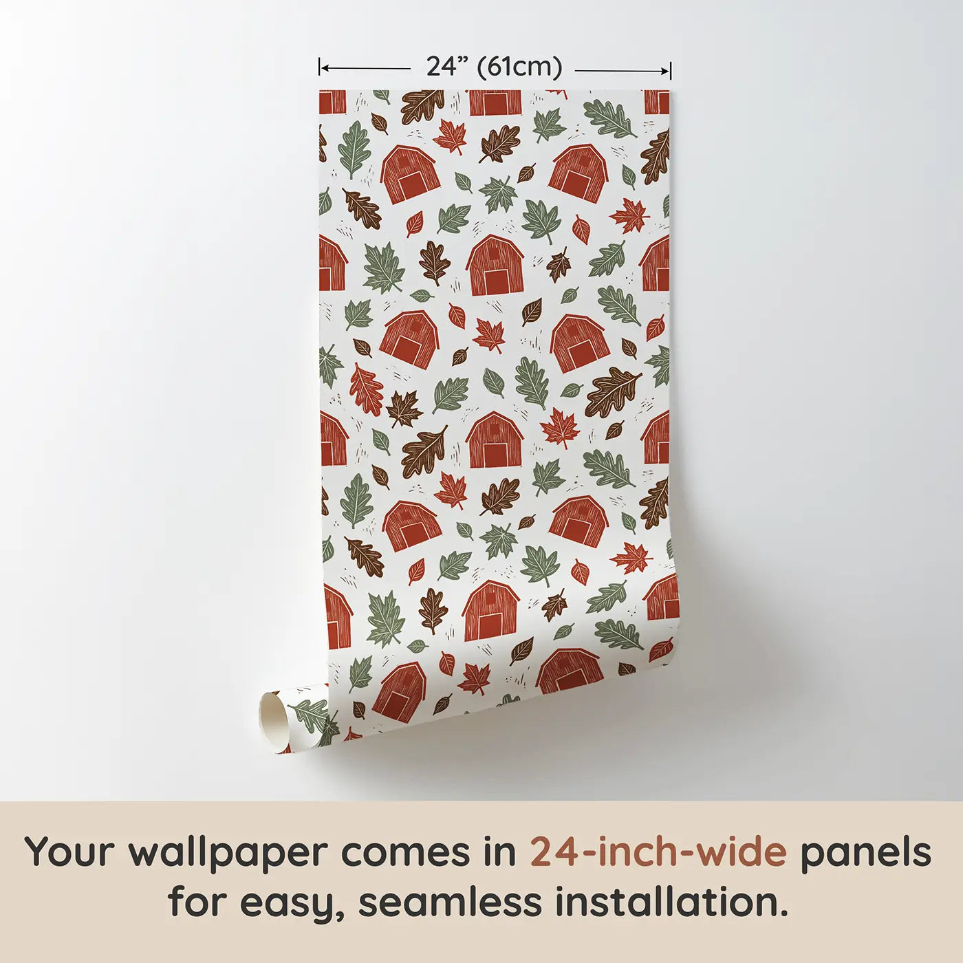 Red Barn Block Print wallpaper panel dimensions - Whimsy Tots