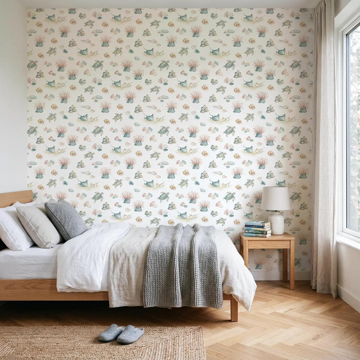 Stingray Resting Watercolor wallpaper in Scandinavian nursery - Whimsy Tots