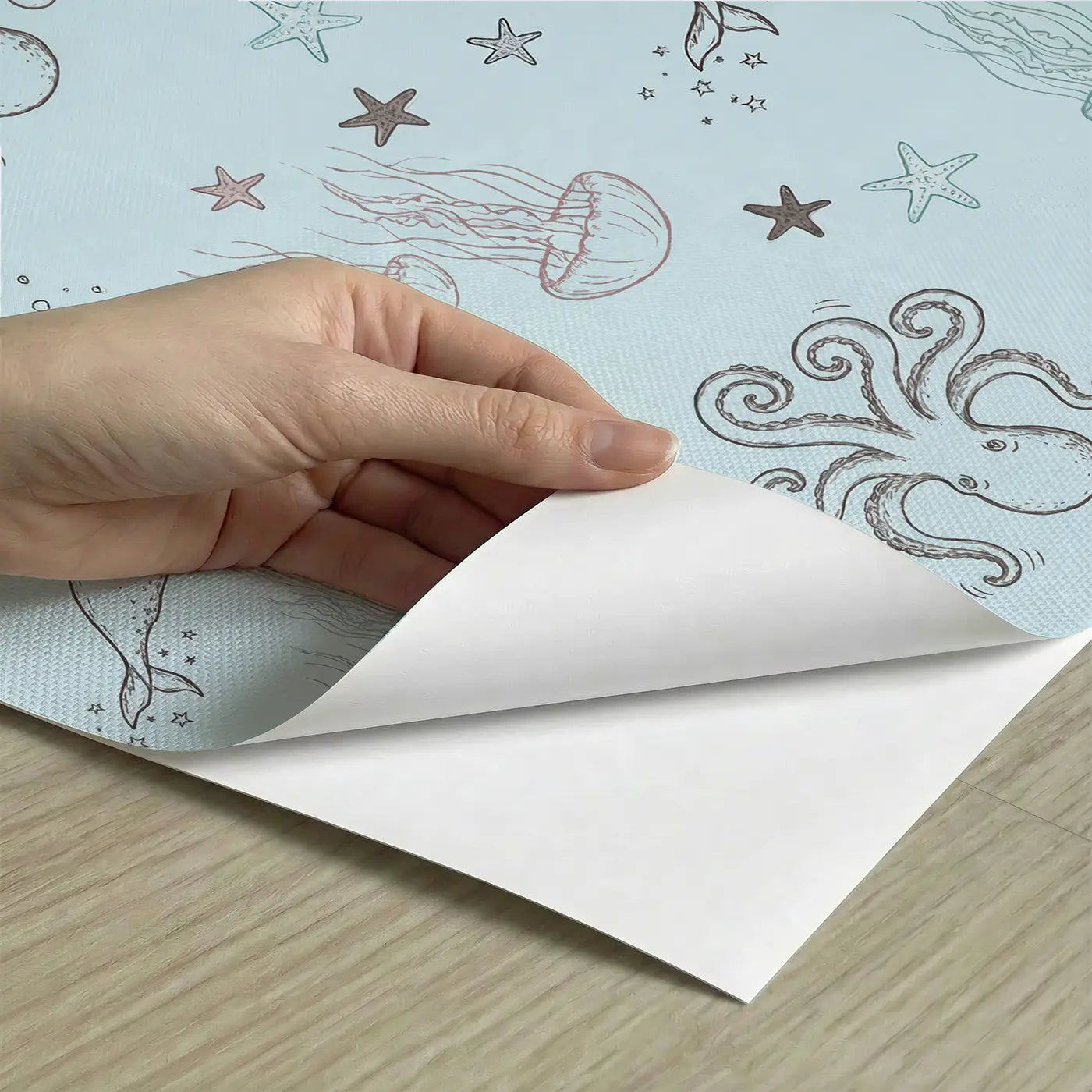Playful Octopus Hand-Drawn peel and stick material close-up - Whimsy Tots