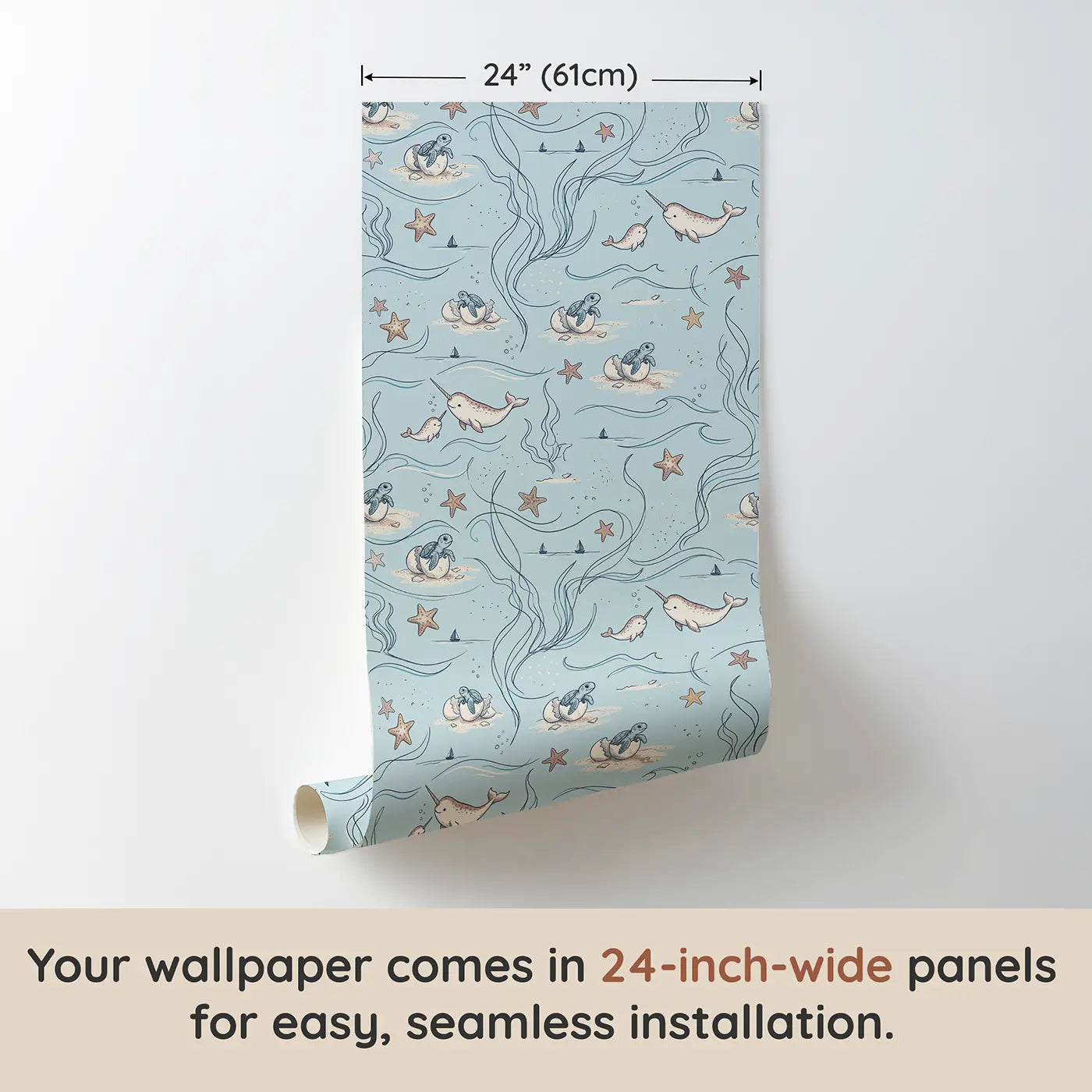 Baby Turtle Hatching Hand-Drawn wallpaper panel dimensions - Whimsy Tots
