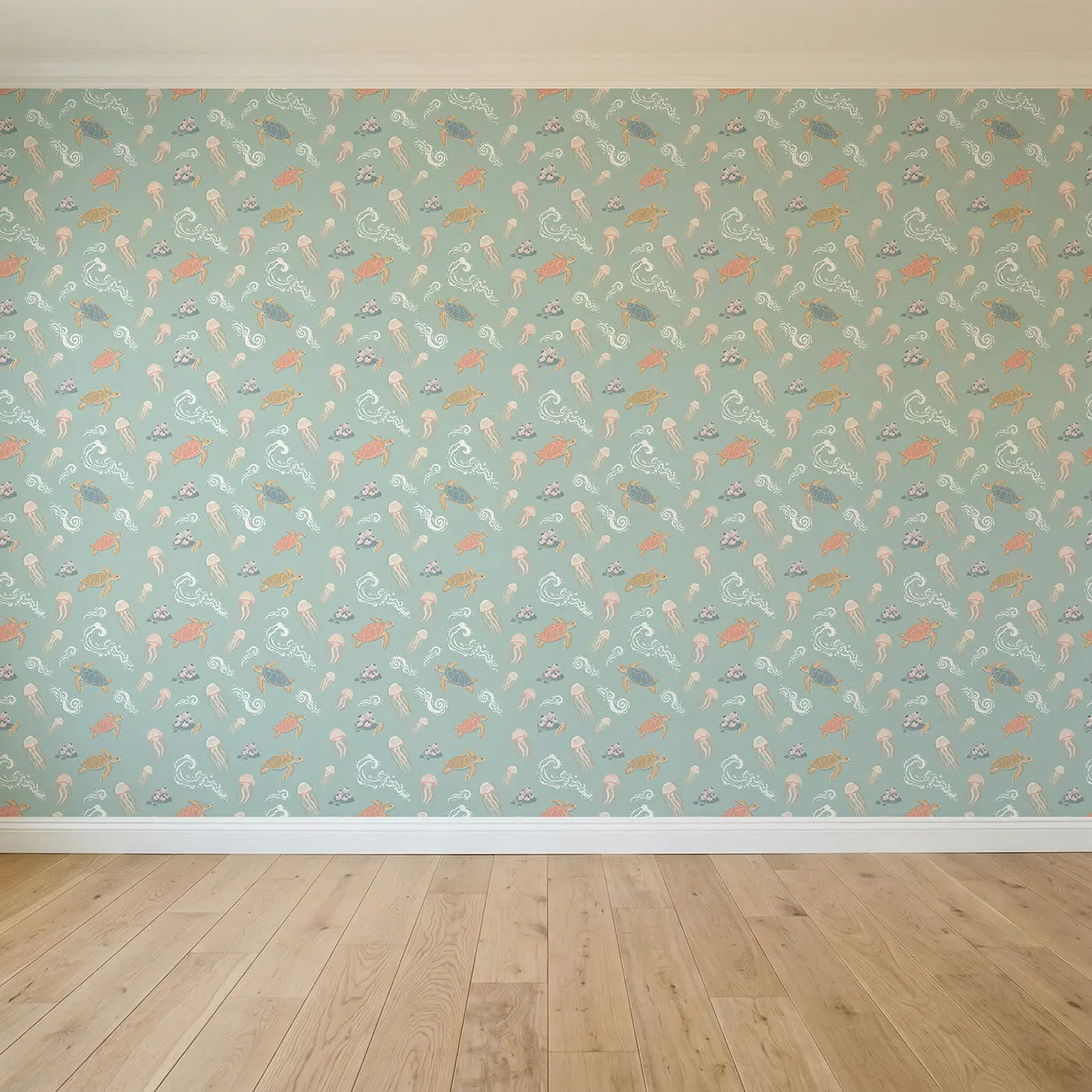 Loggerhead Turtle Modern Illustration seamless wallpaper full pattern - Whimsy Tots