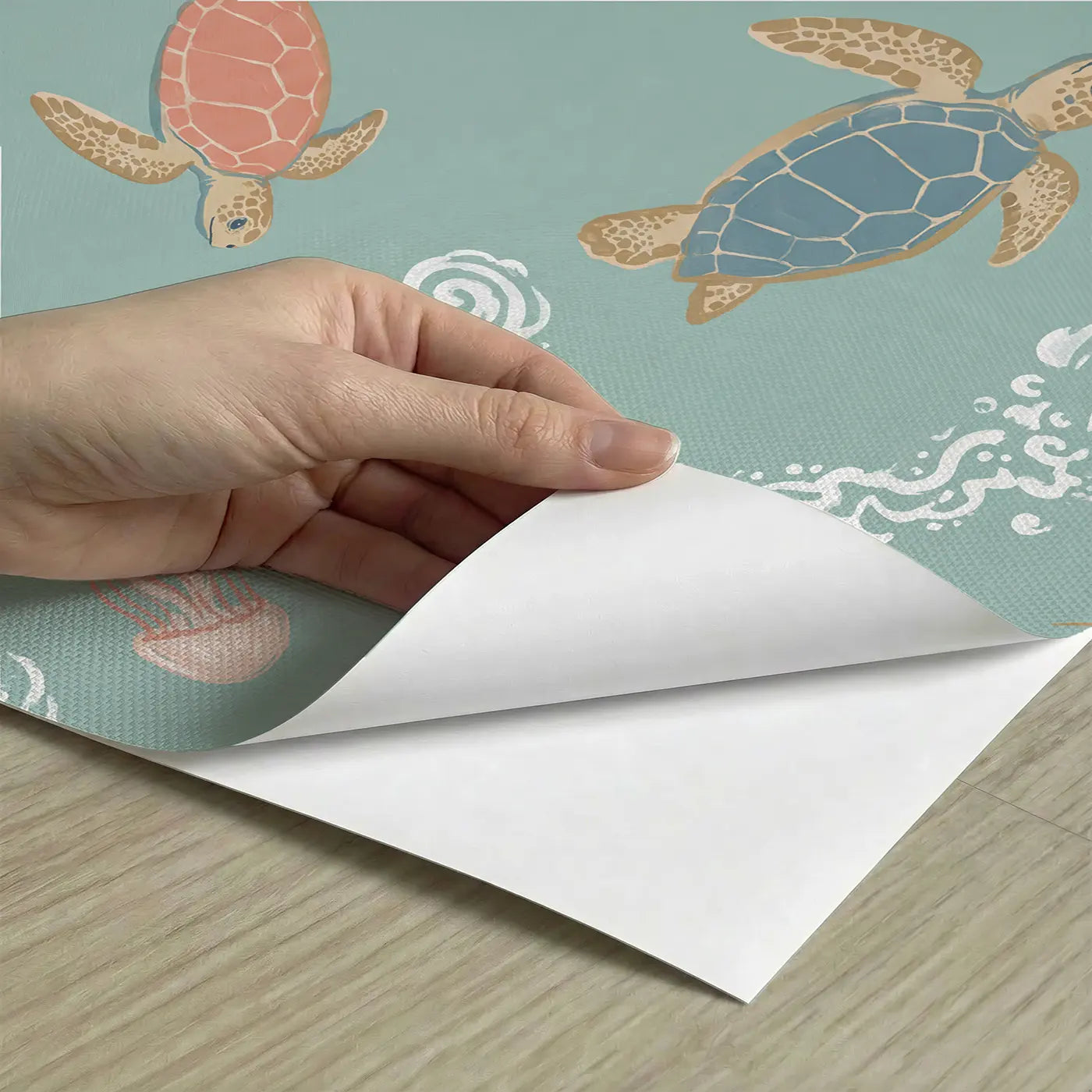 Loggerhead Turtle Modern Illustration peel and stick material close-up - Whimsy Tots