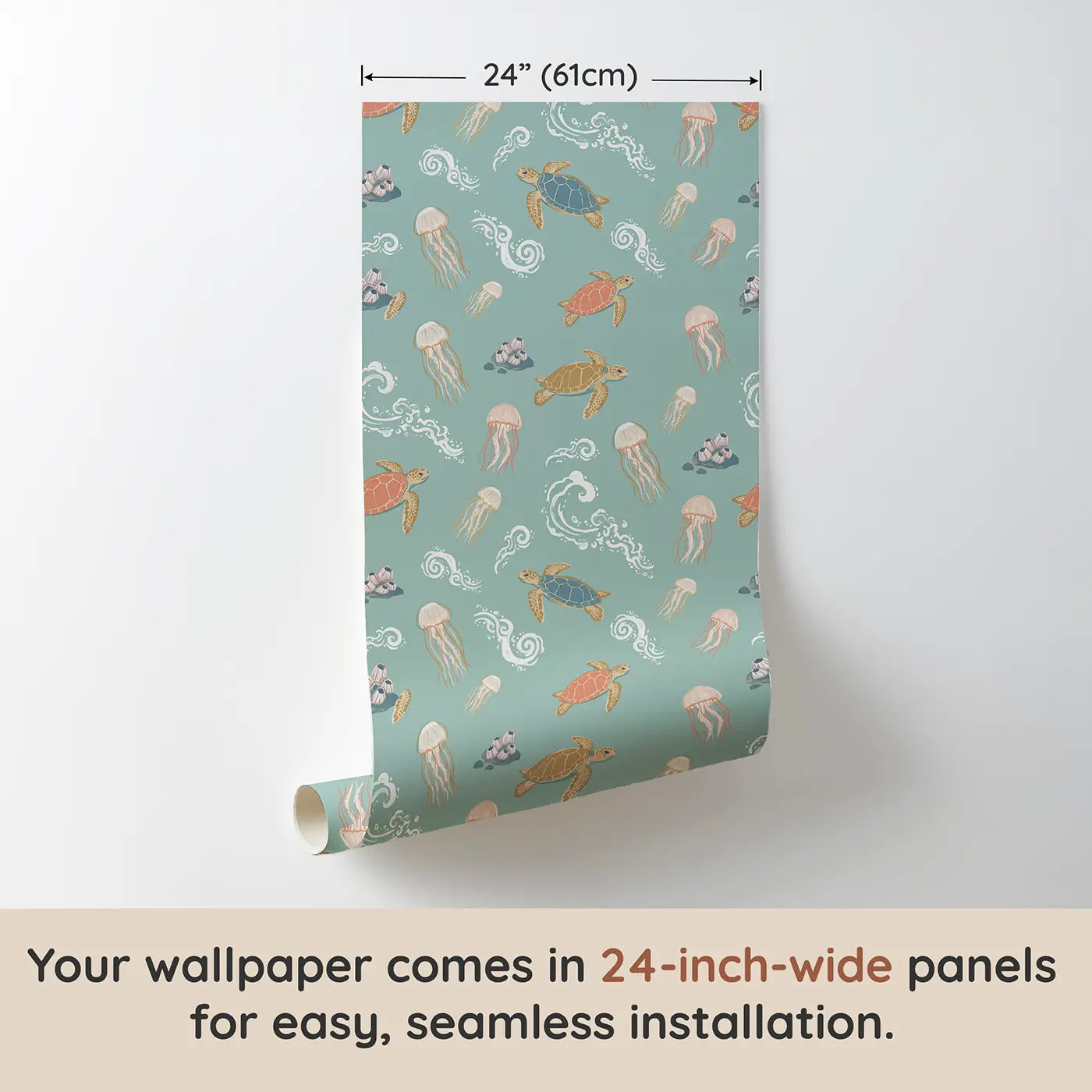 Loggerhead Turtle Modern Illustration wallpaper panel dimensions - Whimsy Tots