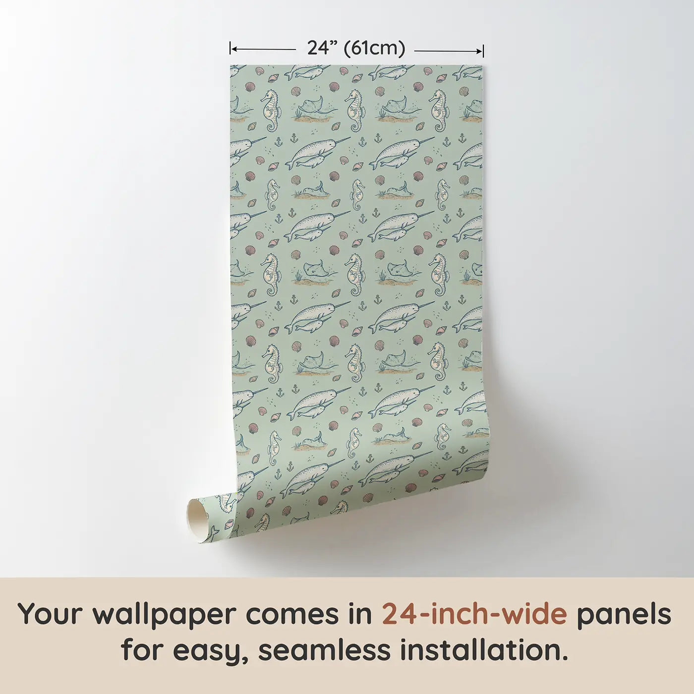 Baby Narwhal Hand-Drawn wallpaper panel dimensions - Whimsy Tots