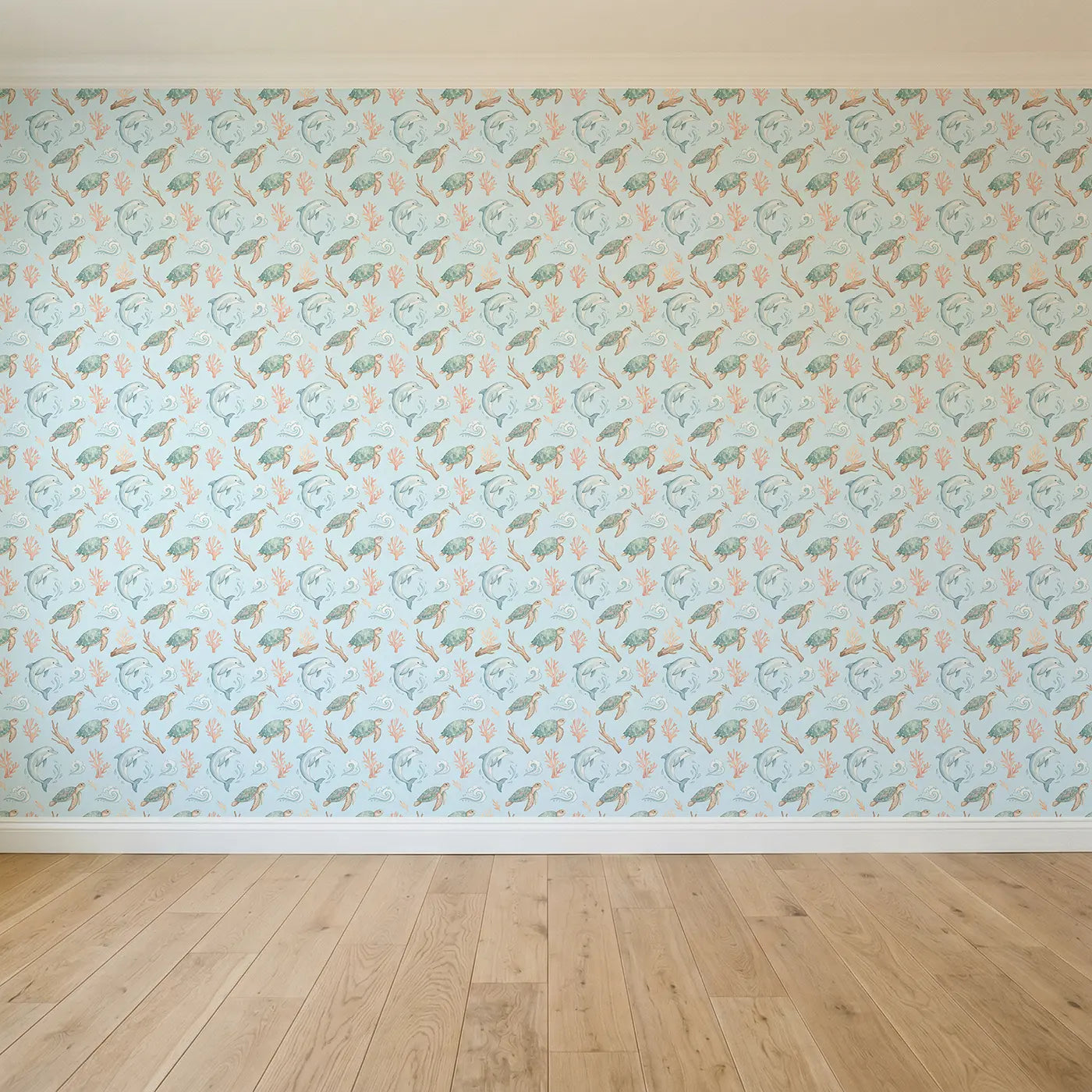 Dolphin Doing Spin Watercolor seamless wallpaper full pattern - Whimsy Tots