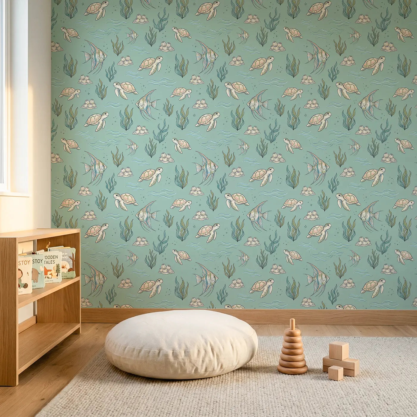 Angelfish Striped Hand-Drawn wallpaper in Scandinavian nursery - Whimsy Tots