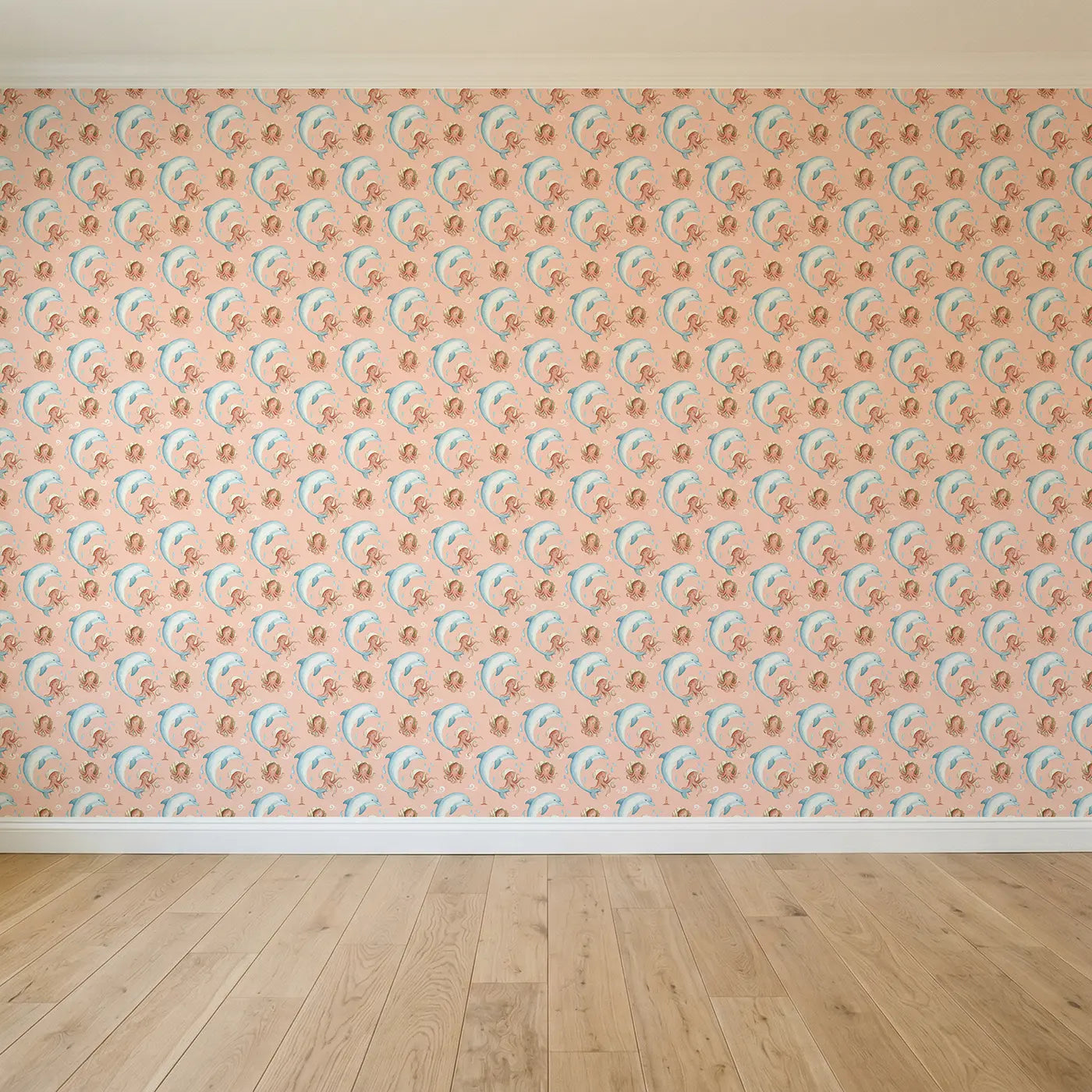 Dolphin Doing Spin Watercolor II seamless wallpaper full pattern - Whimsy Tots