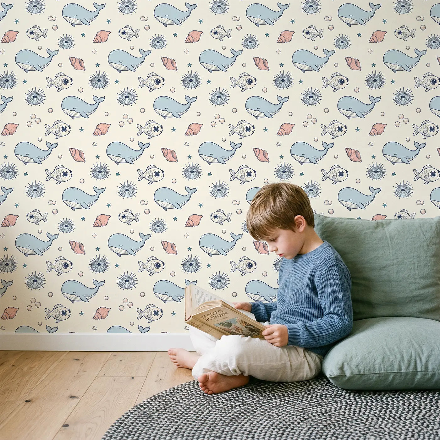 Little Fish Hand-Drawn wallpaper in styled kids room - Whimsy Tots