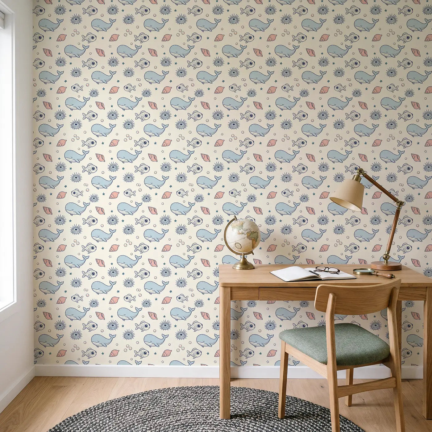 Little Fish Hand-Drawn wallpaper in Scandinavian nursery - Whimsy Tots