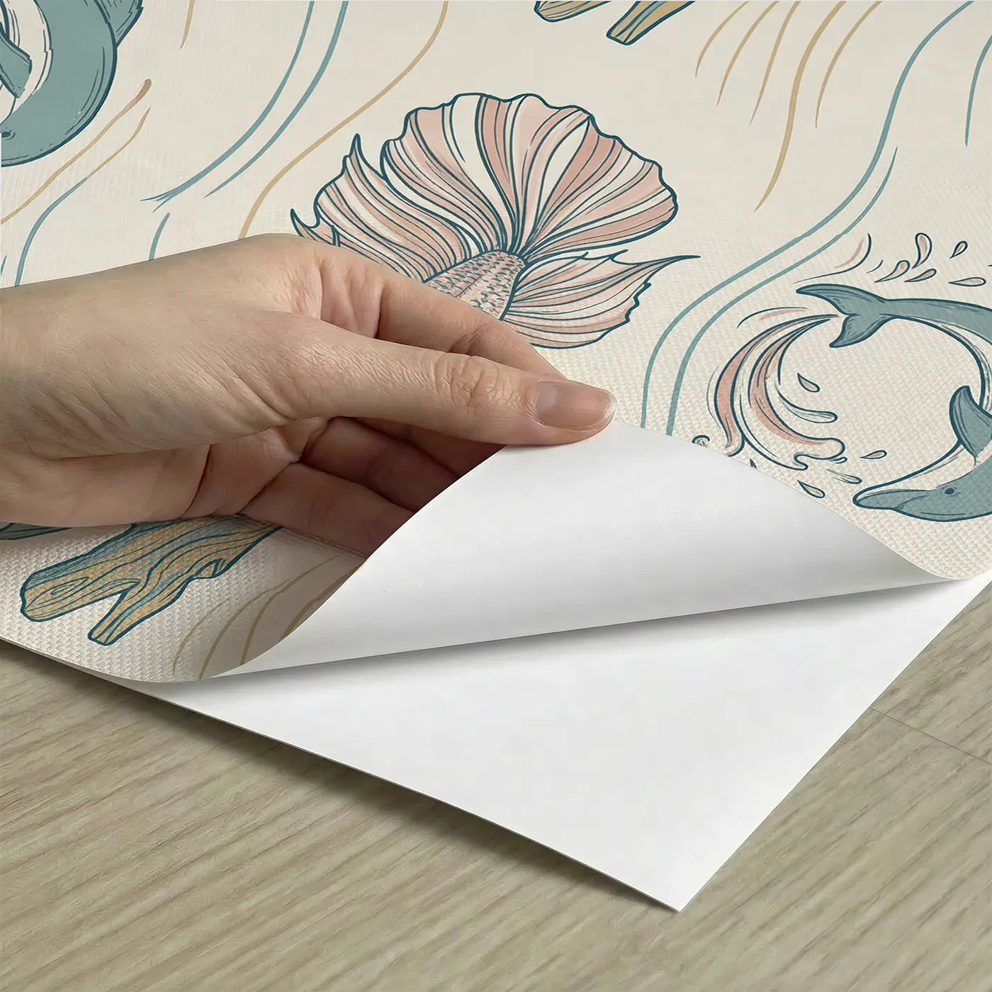 Dolphin Doing Hand-Drawn peel and stick material close-up - Whimsy Tots