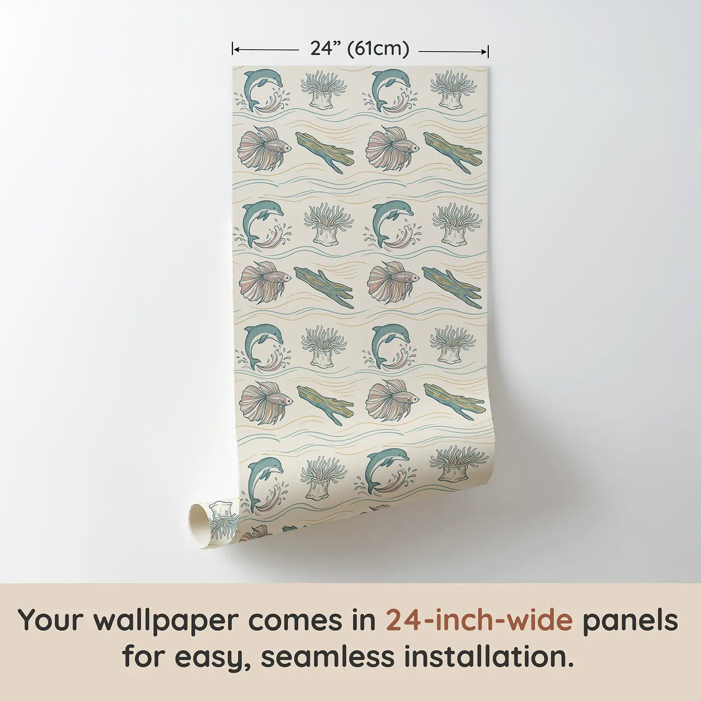 Dolphin Doing Hand-Drawn wallpaper panel dimensions - Whimsy Tots