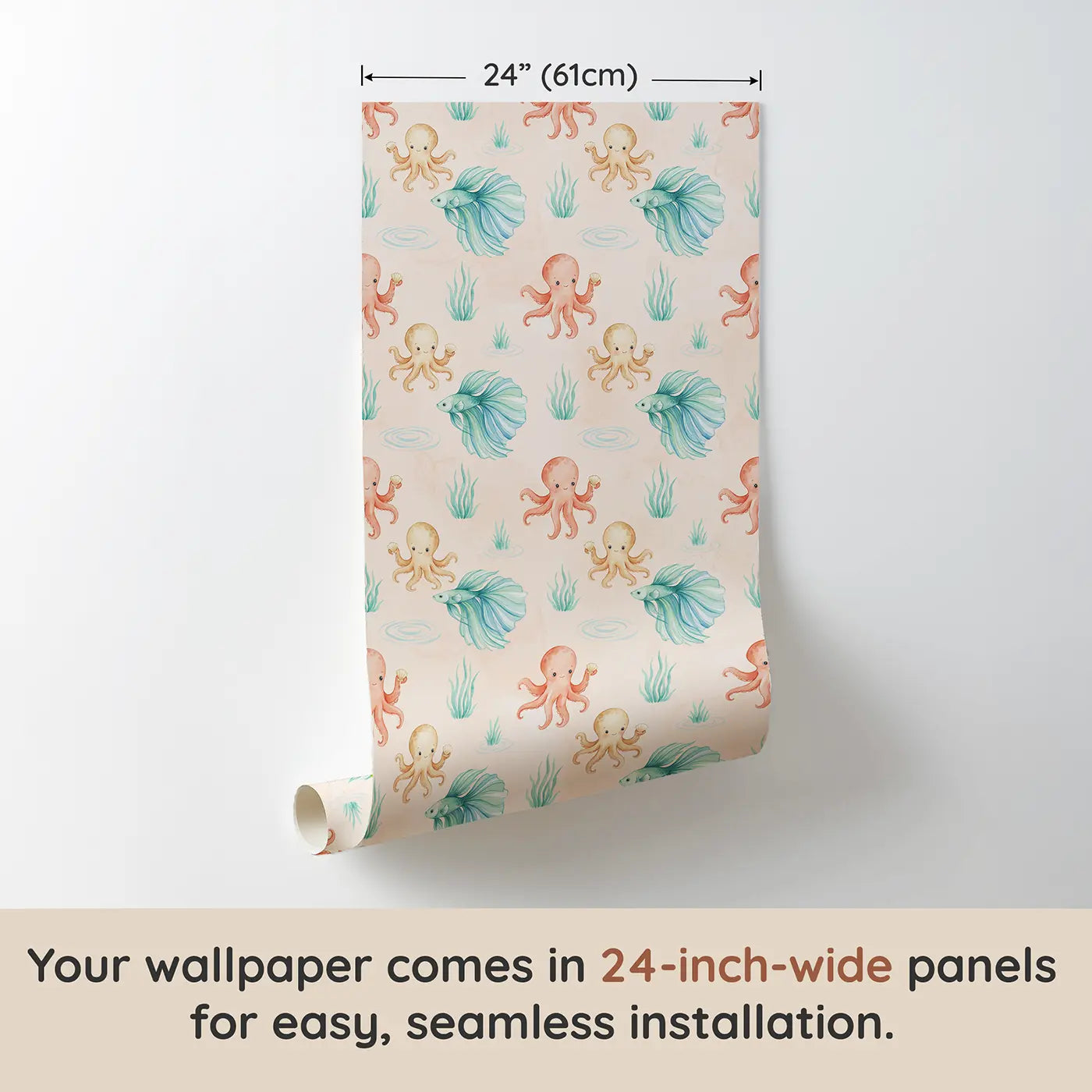 Octopus Holding Tiny Watercolor III wallpaper panel dimensions - Whimsy Tots