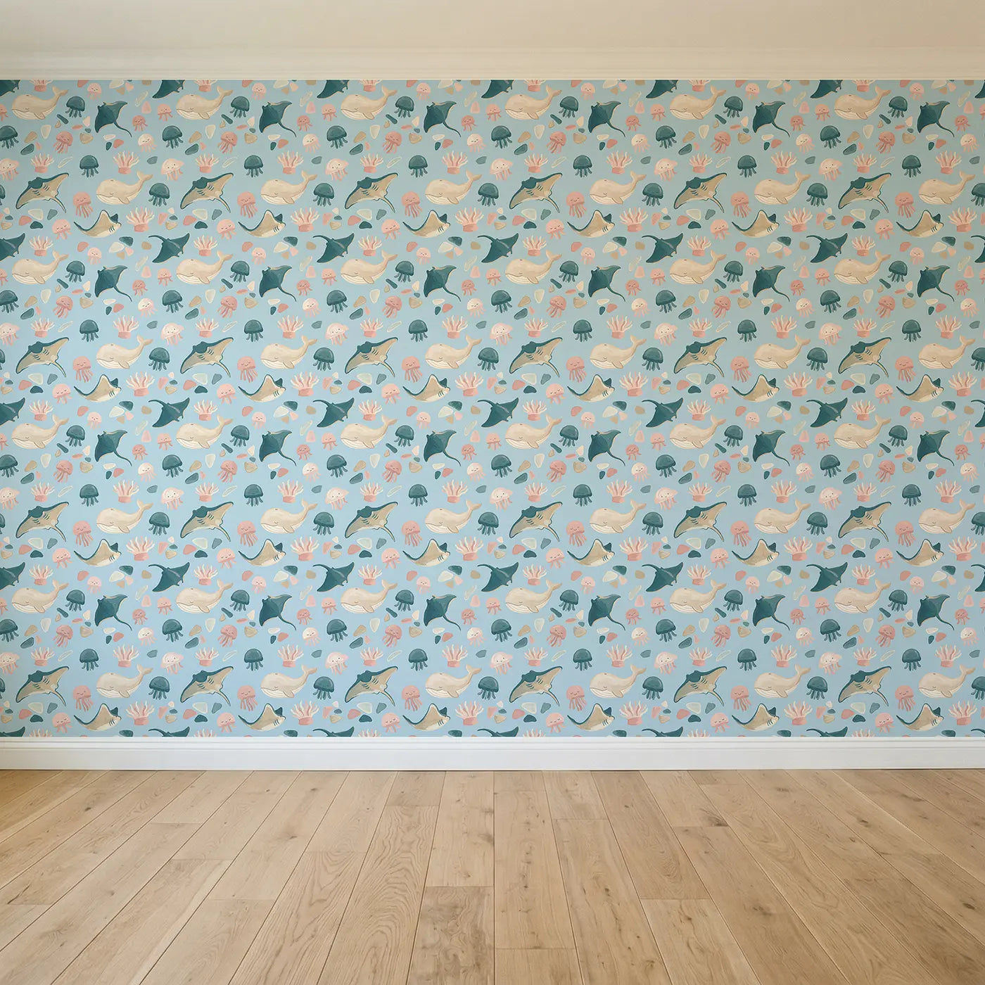 Sleeping Whale Modern Illustration seamless wallpaper full pattern - Whimsy Tots