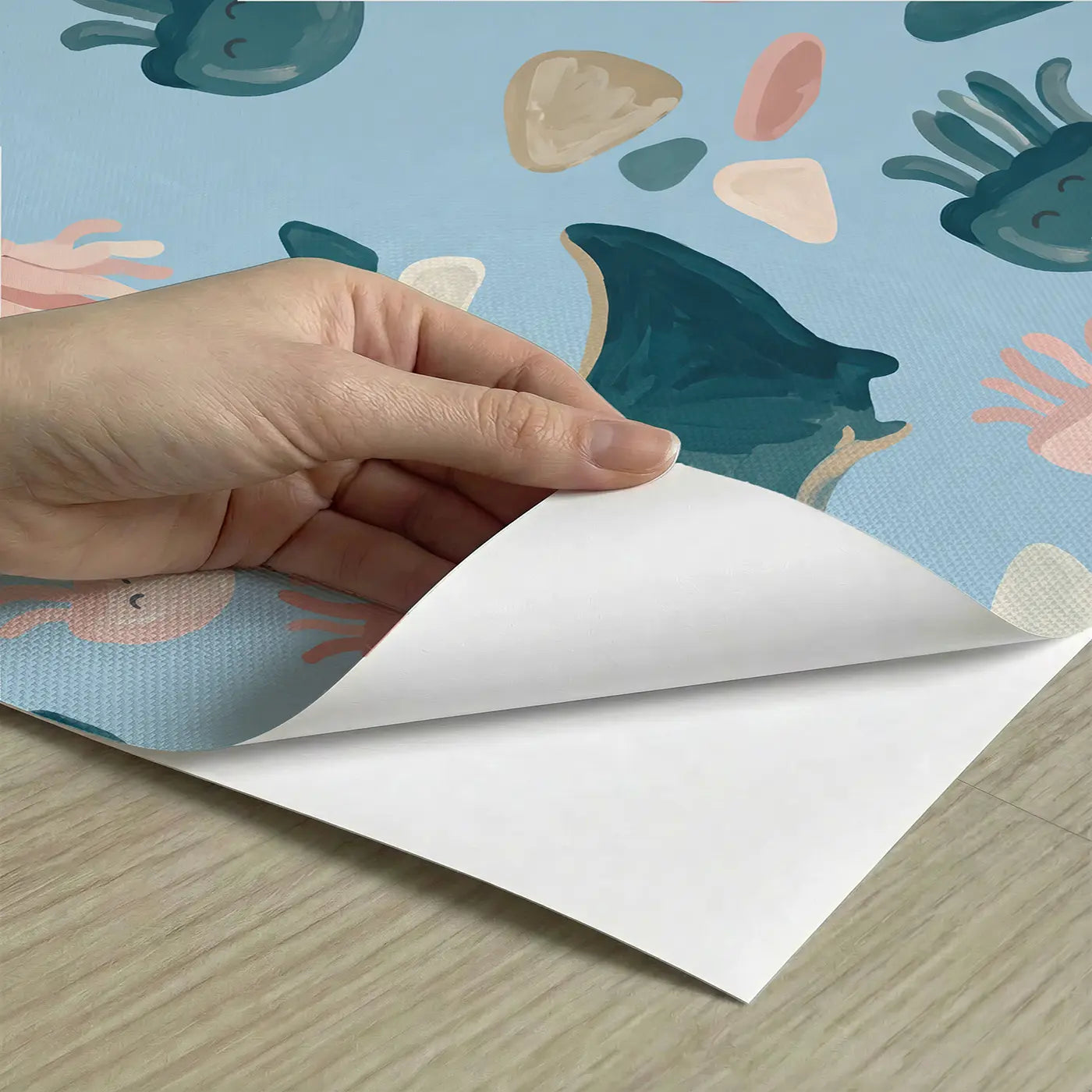 Sleeping Whale Modern Illustration peel and stick material close-up - Whimsy Tots