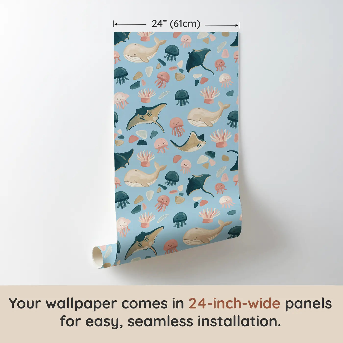 Sleeping Whale Modern Illustration wallpaper panel dimensions - Whimsy Tots