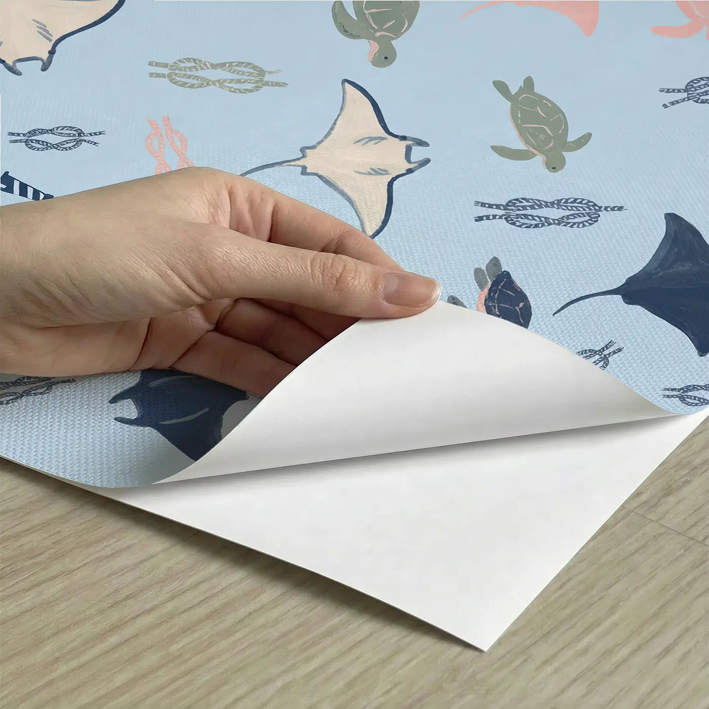 Manta Ray Modern Illustration peel and stick material close-up - Whimsy Tots
