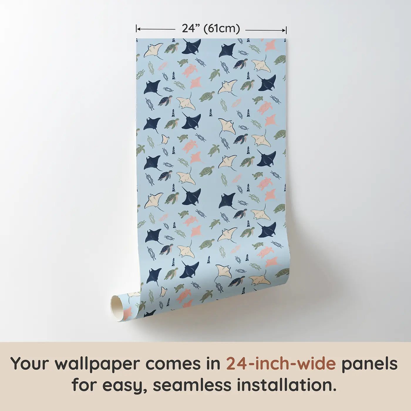 Manta Ray Modern Illustration wallpaper panel dimensions - Whimsy Tots