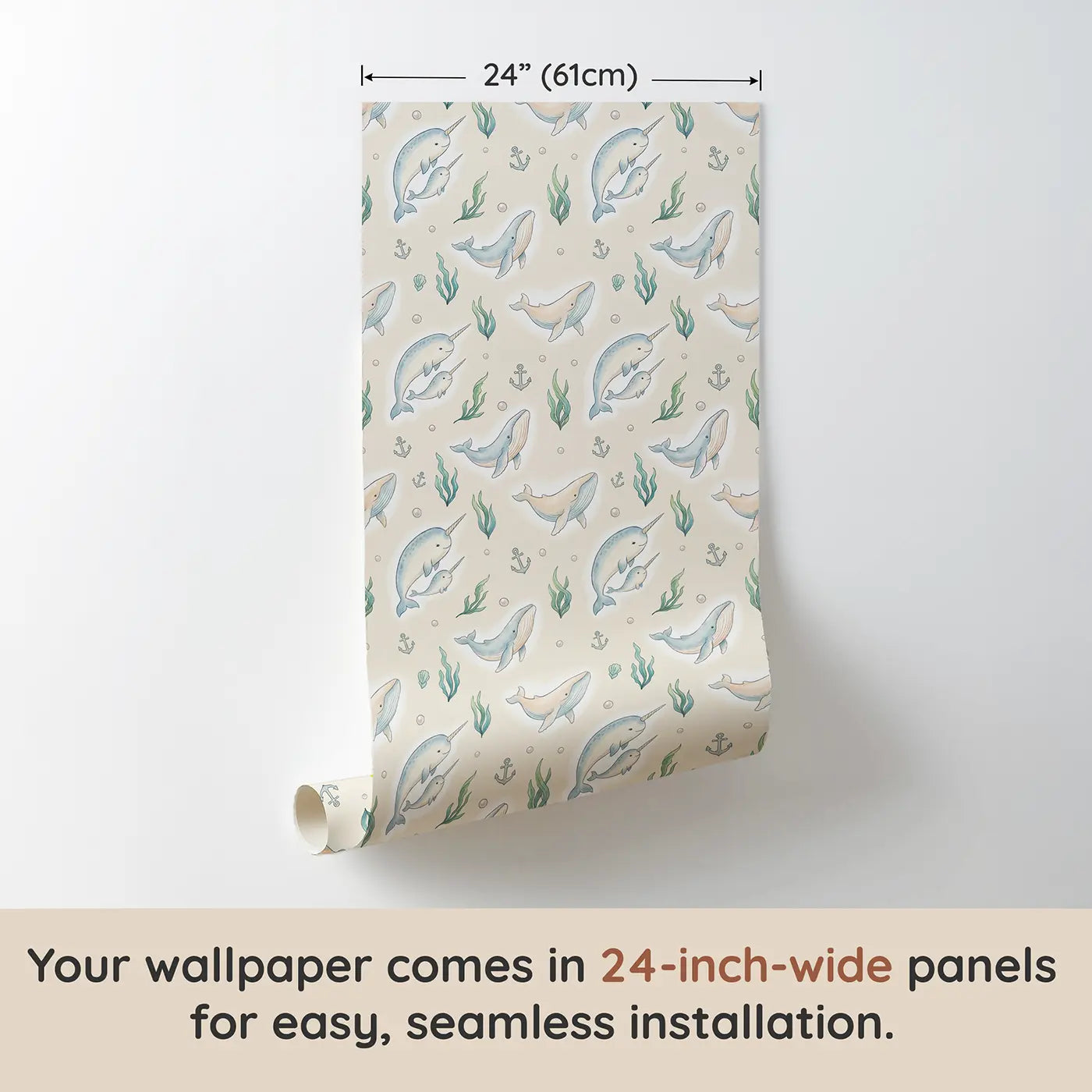 Narwhal Pair Soft Pastel wallpaper panel dimensions - Whimsy Tots