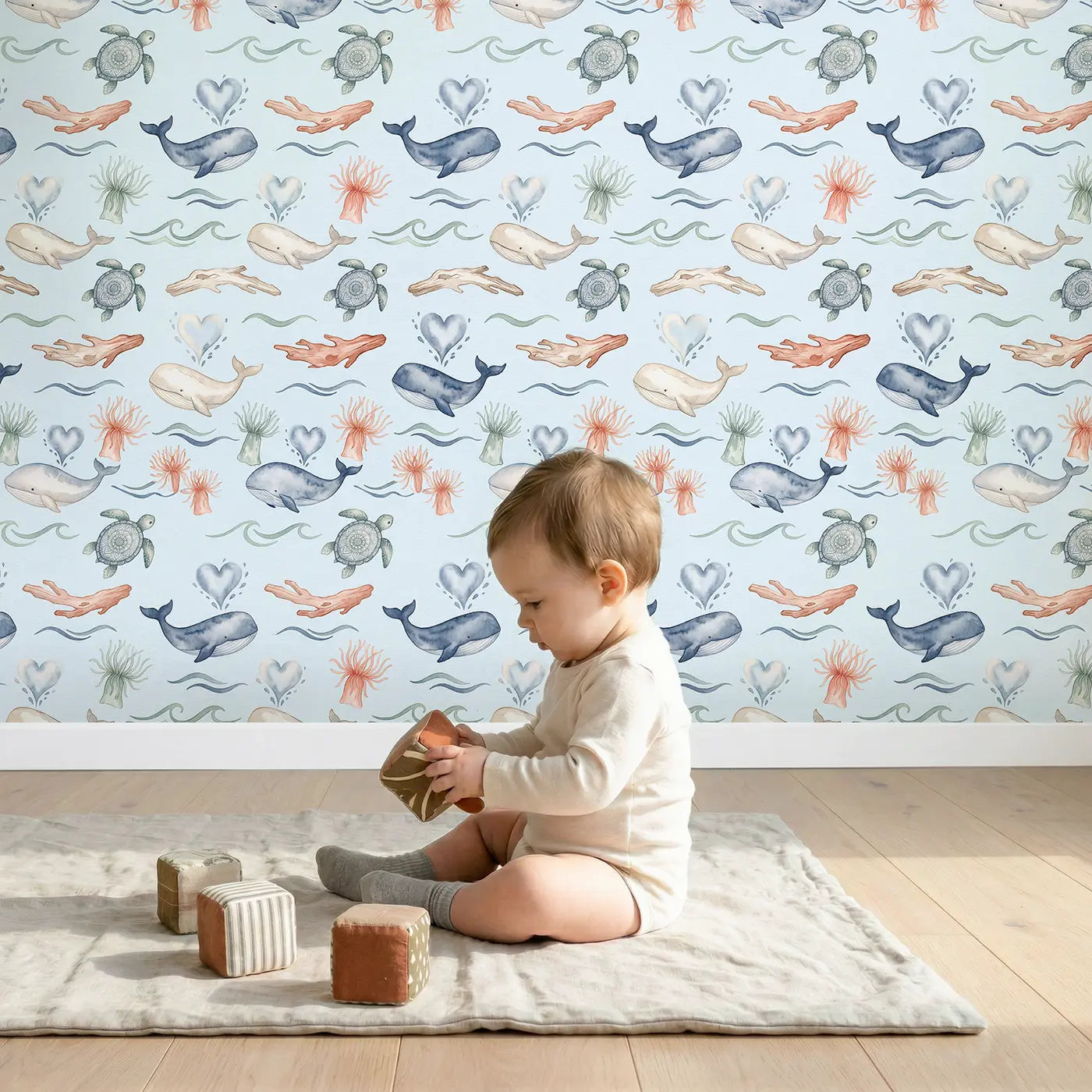 Turtle Decorative Watercolor wallpaper in styled kids room - Whimsy Tots