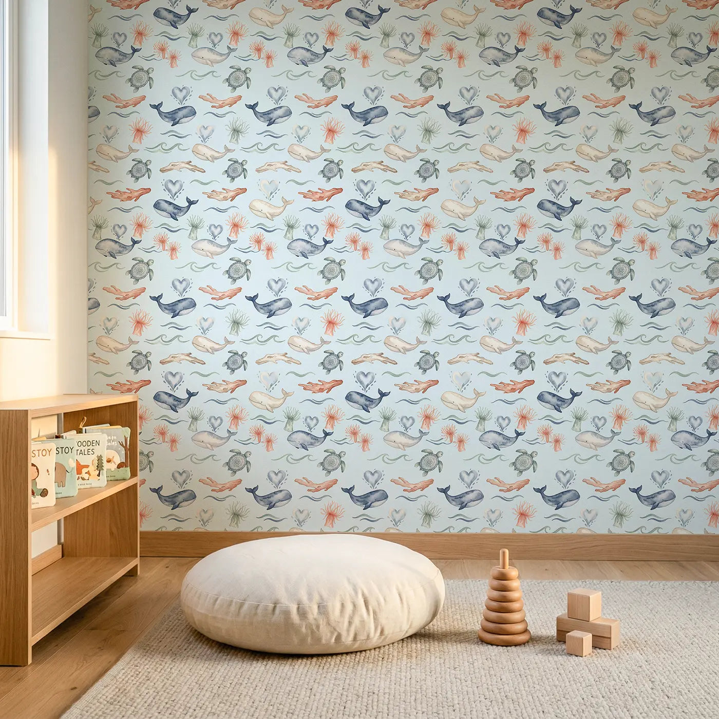 Turtle Decorative Watercolor wallpaper in Scandinavian nursery - Whimsy Tots