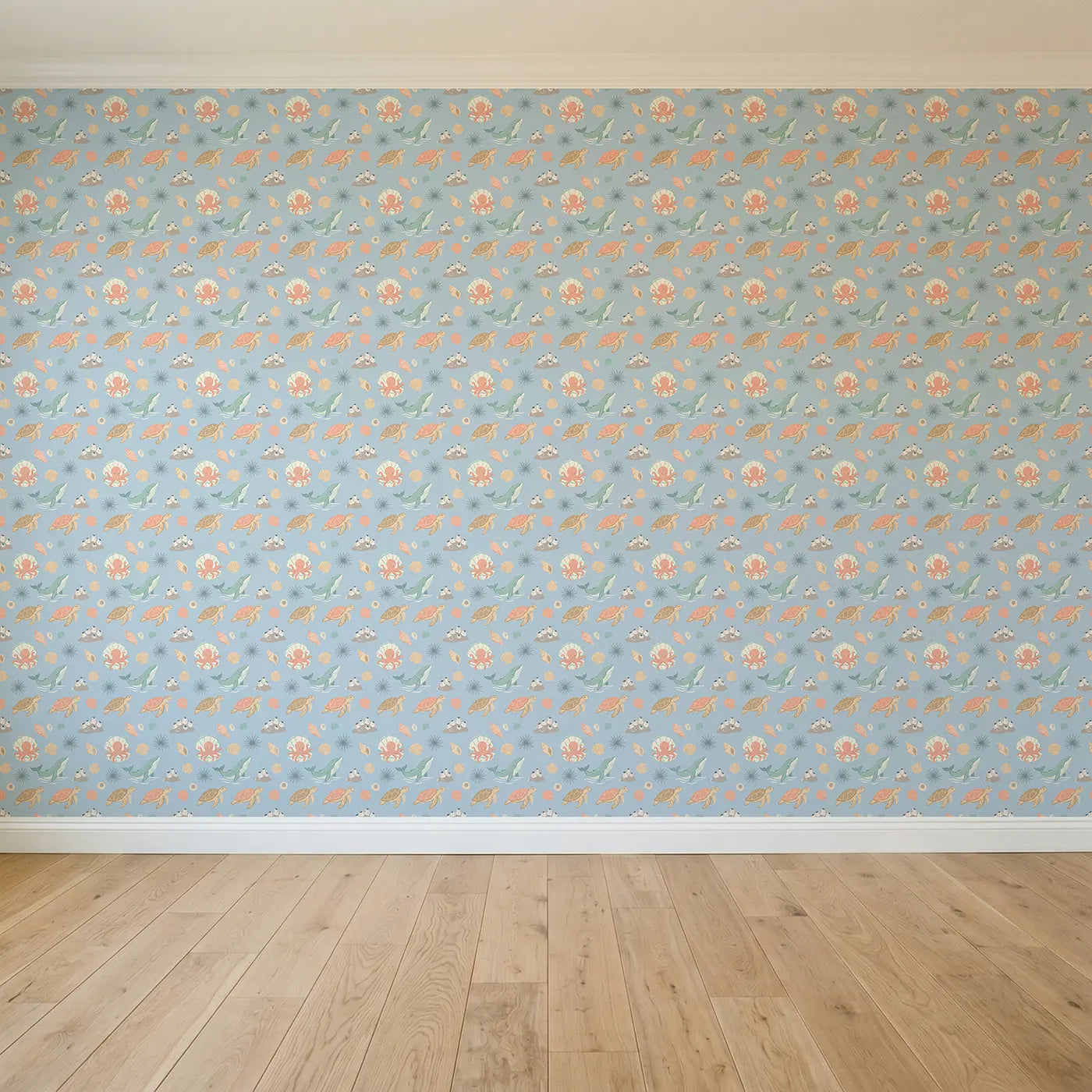 Octopus Hiding Shell Modern Illustration seamless wallpaper full pattern - Whimsy Tots