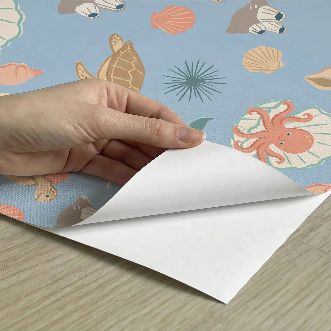 Octopus Hiding Shell Modern Illustration peel and stick material close-up - Whimsy Tots