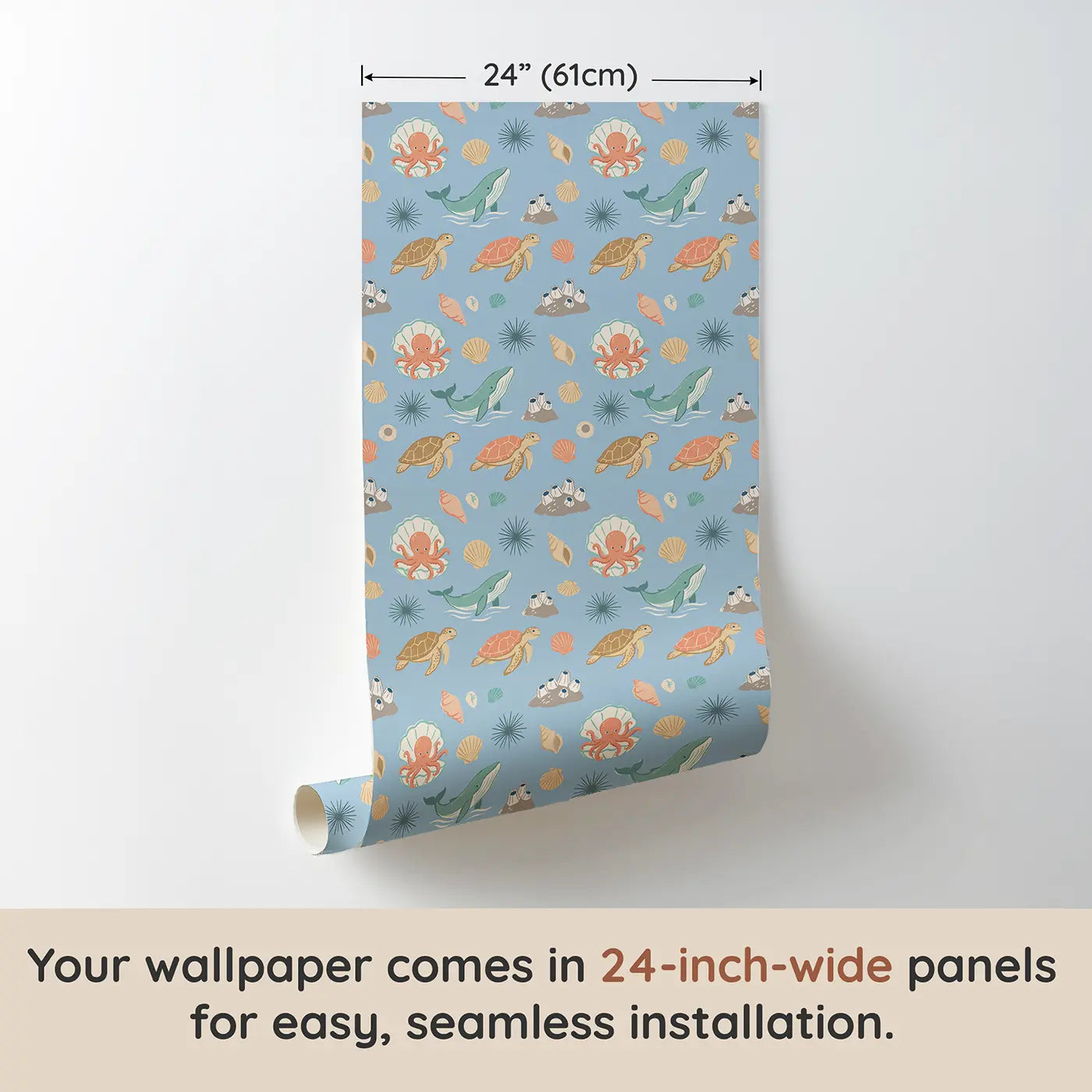 Octopus Hiding Shell Modern Illustration wallpaper panel dimensions - Whimsy Tots