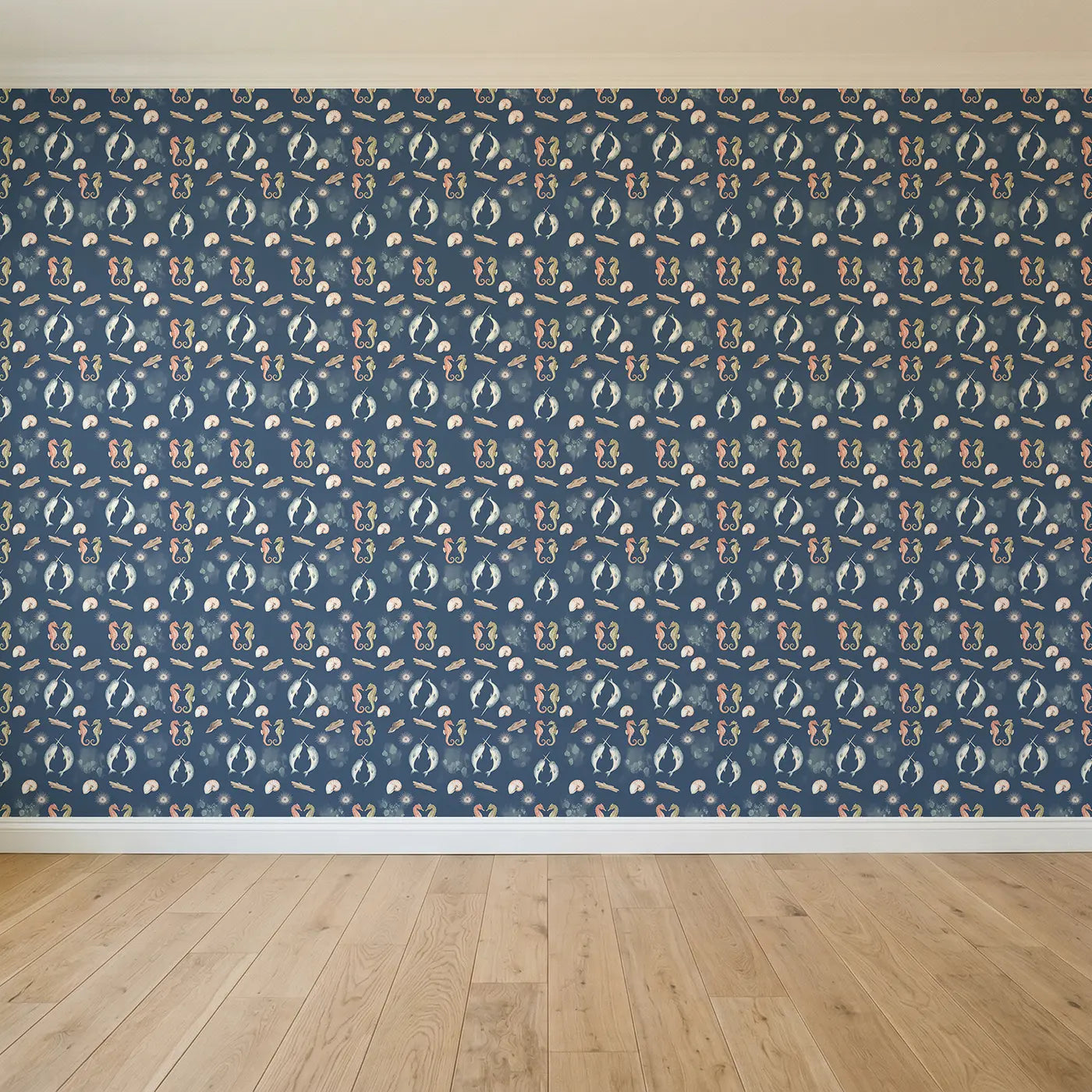 Narwhal Pair Diving Watercolor seamless wallpaper full pattern - Whimsy Tots