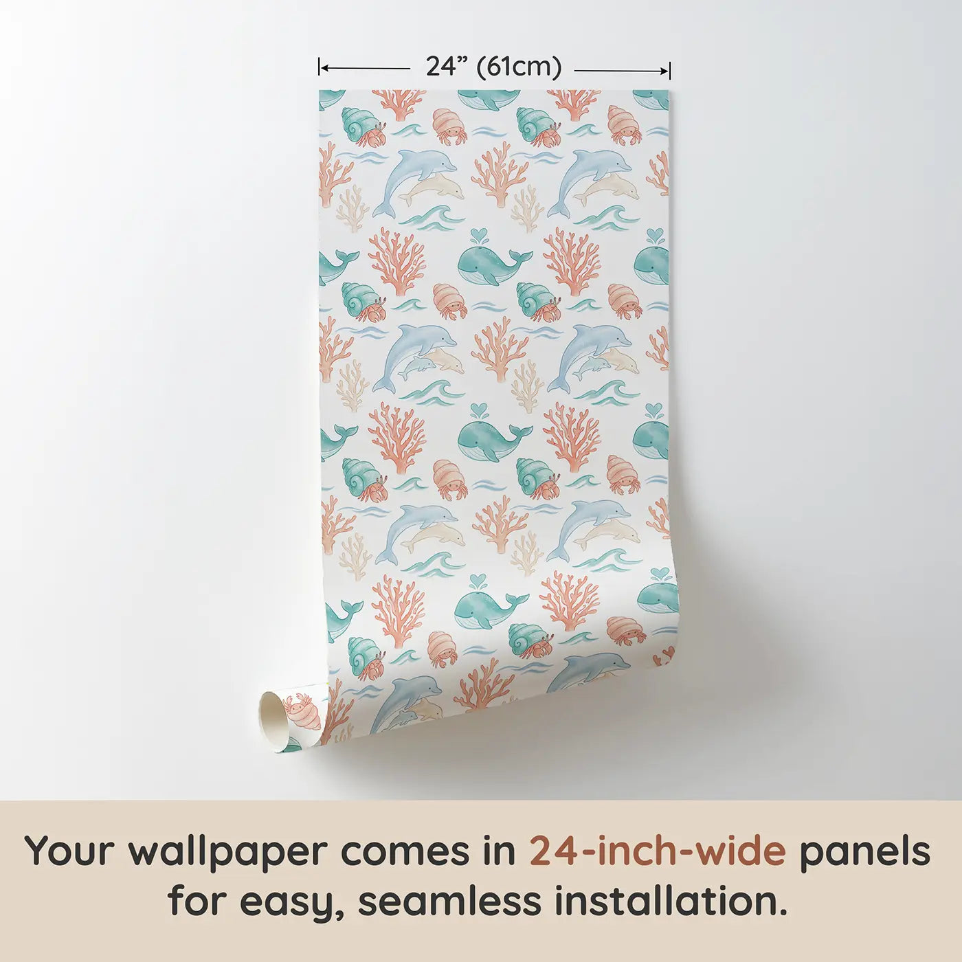Hermit Crab Soft Pastel wallpaper panel dimensions - Whimsy Tots