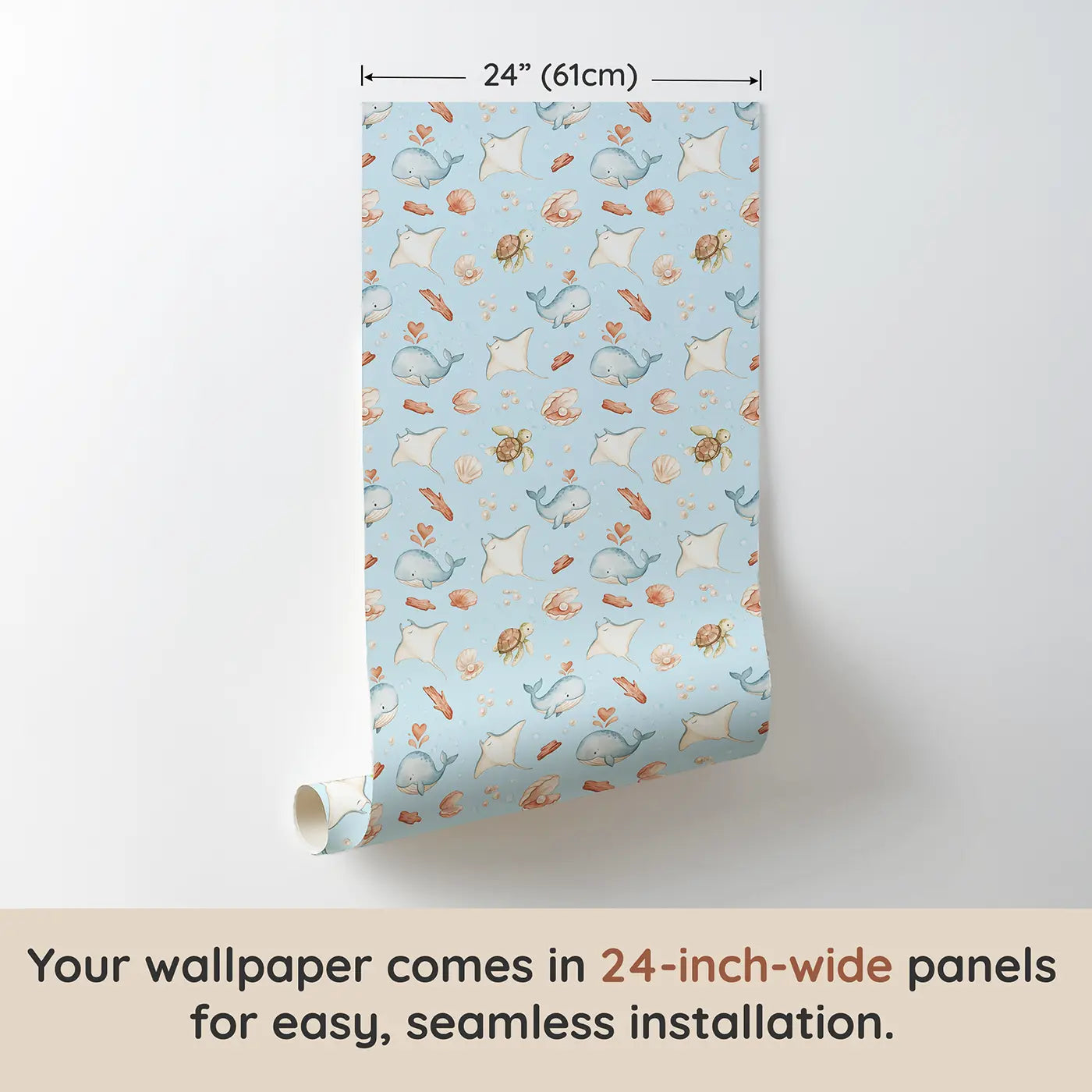 Whale Spouting Heart-Shaped Watercolor wallpaper panel dimensions - Whimsy Tots