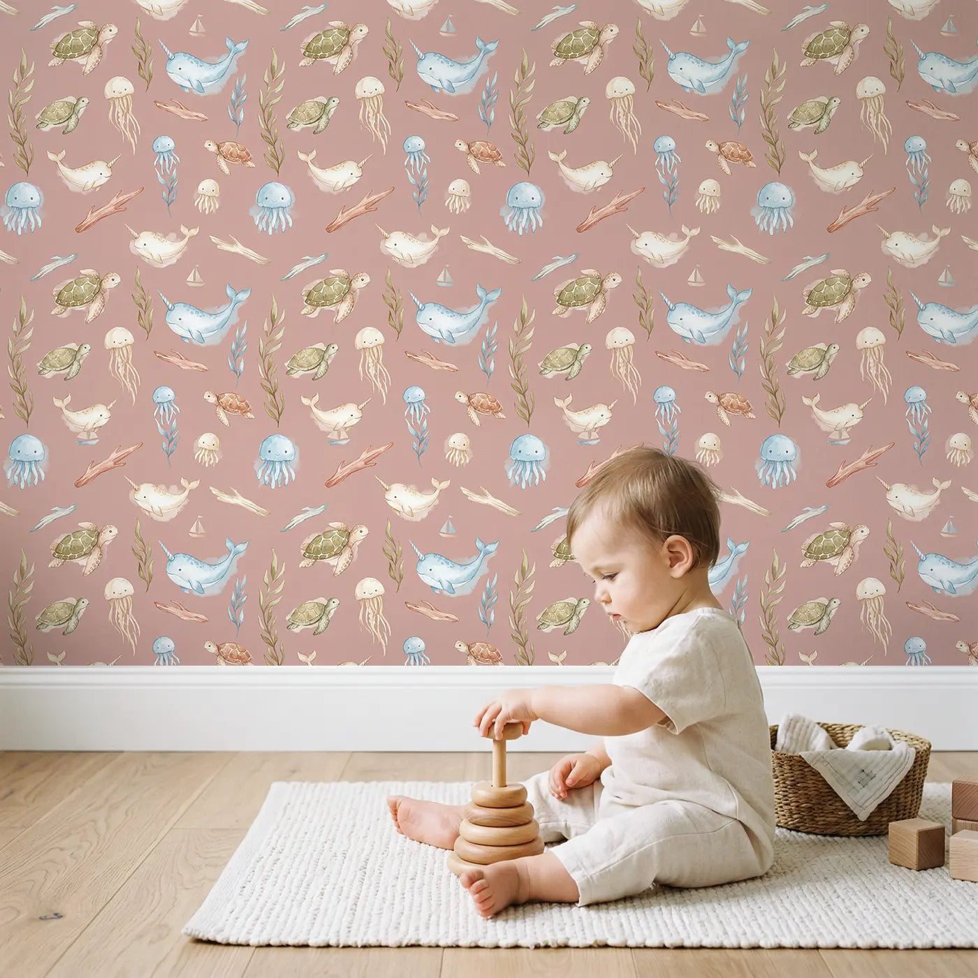 Baby Jellyfish Watercolor wallpaper in styled kids room - Whimsy Tots