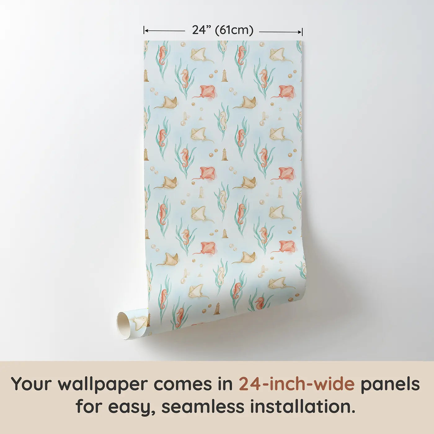 Baby Seahorse Watercolor wallpaper panel dimensions - Whimsy Tots