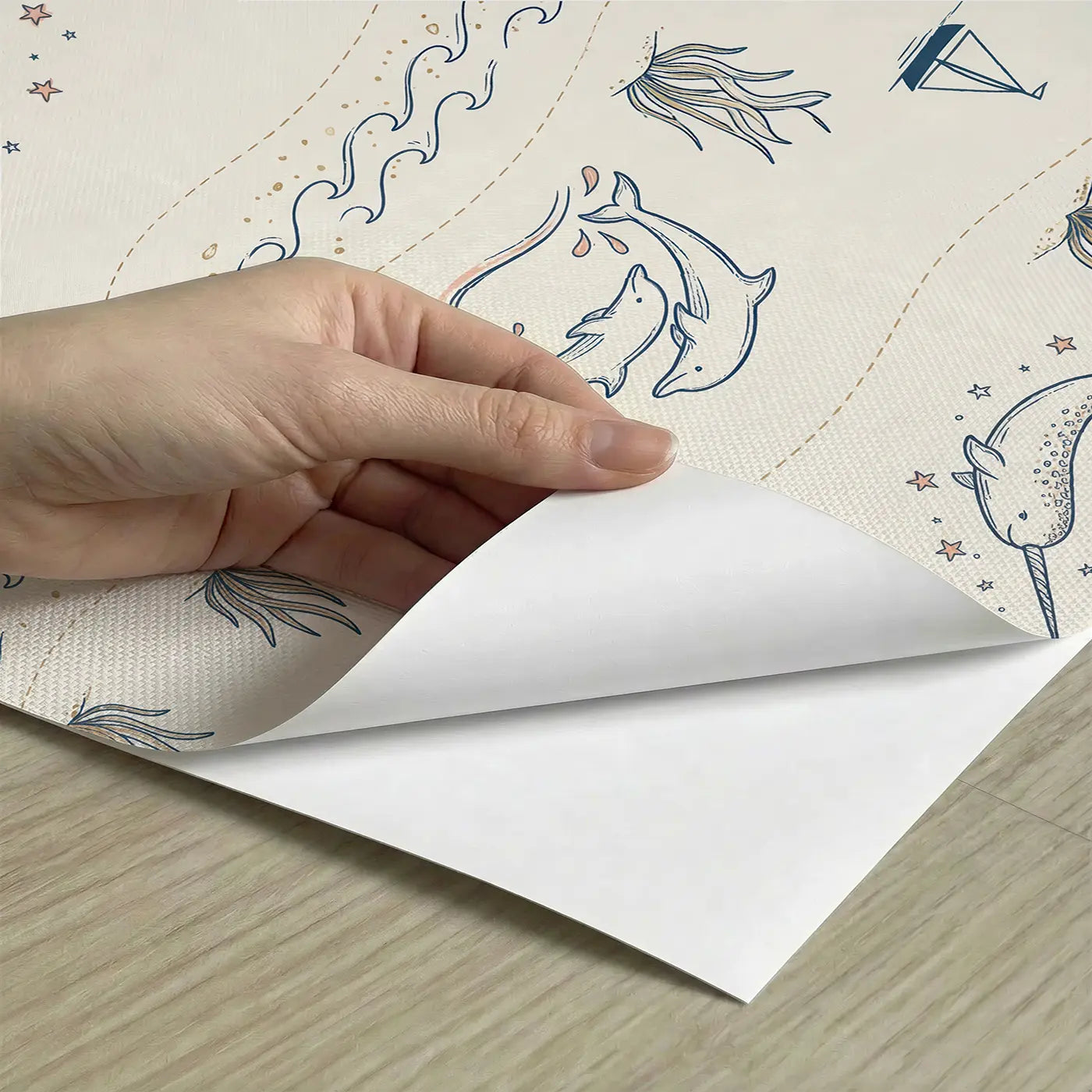 Narwhal Stars Hand-Drawn peel and stick material close-up - Whimsy Tots