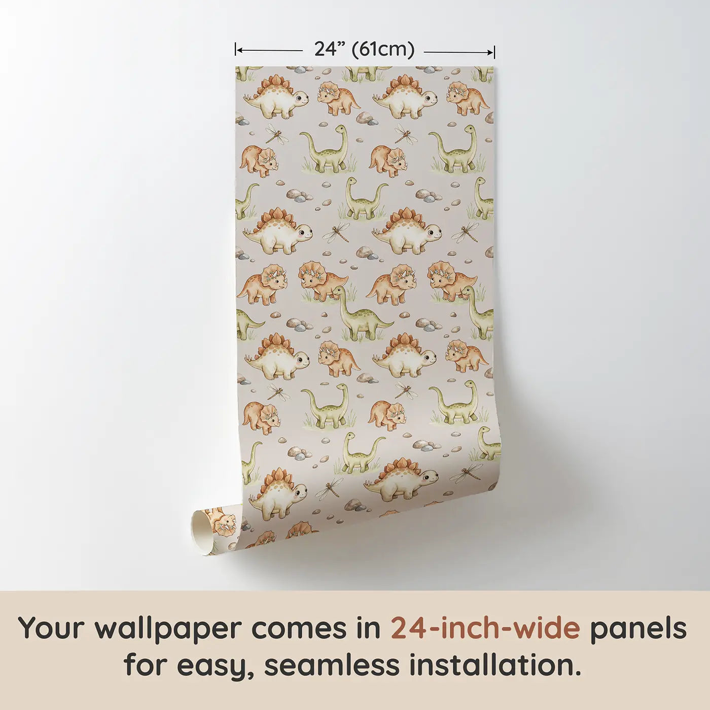 Diplodocus Walking Watercolor wallpaper panel dimensions - Whimsy Tots