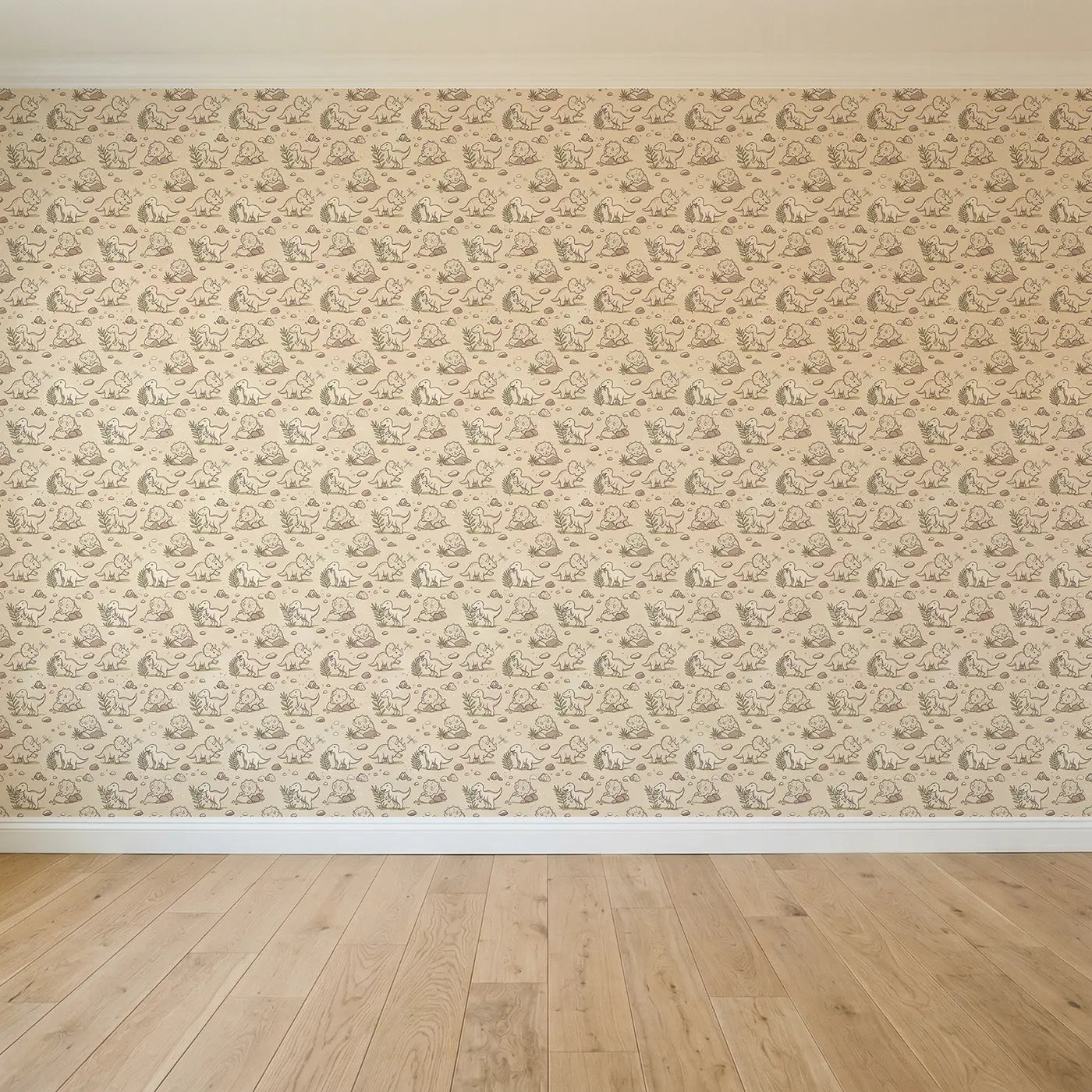 Baby Dinosaur Playing Hand-Drawn seamless wallpaper full pattern - Whimsy Tots