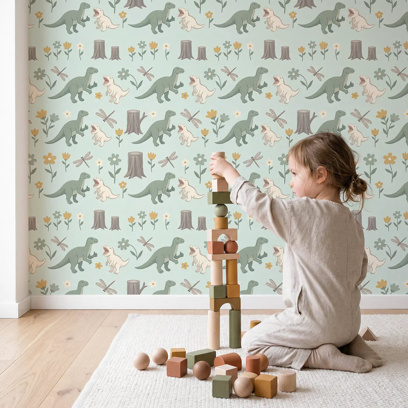 Friendly Iguanodon Thumb Modern Illustration wallpaper in styled kids room - Whimsy Tots