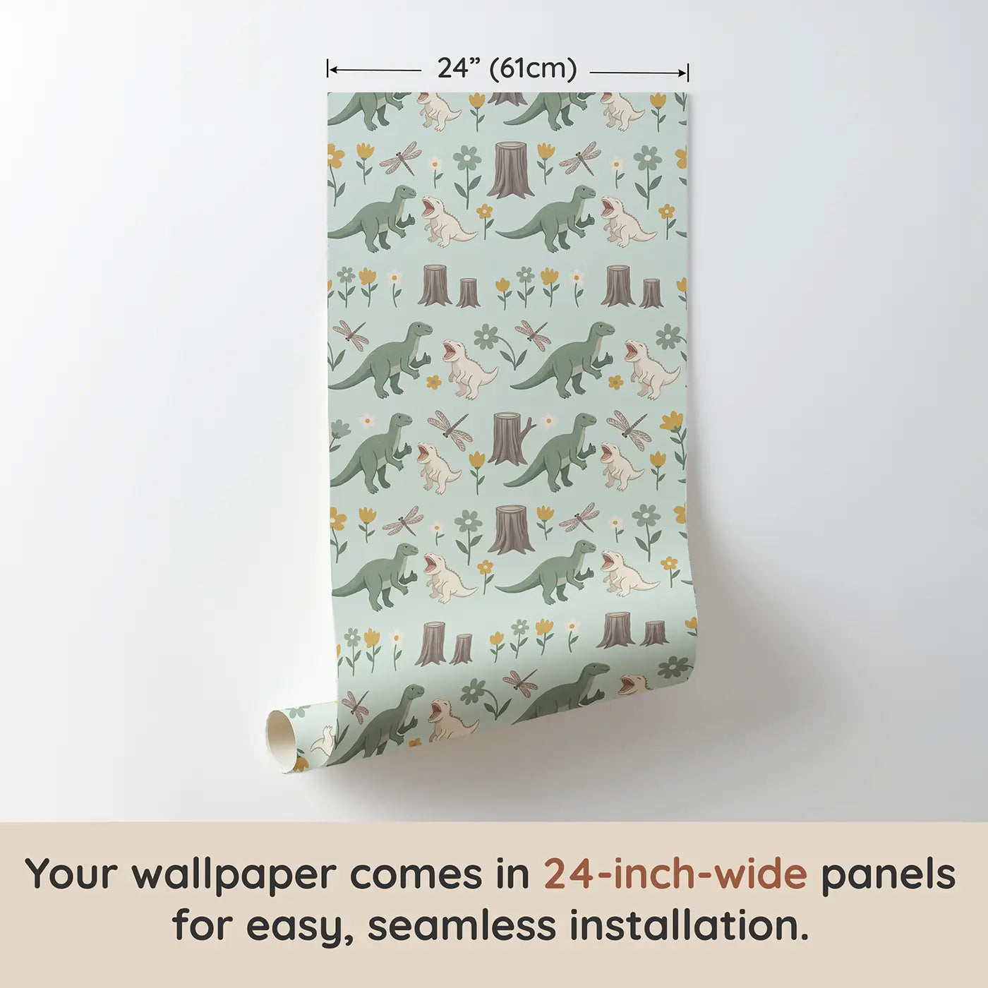 Friendly Iguanodon Thumb Modern Illustration wallpaper panel dimensions - Whimsy Tots