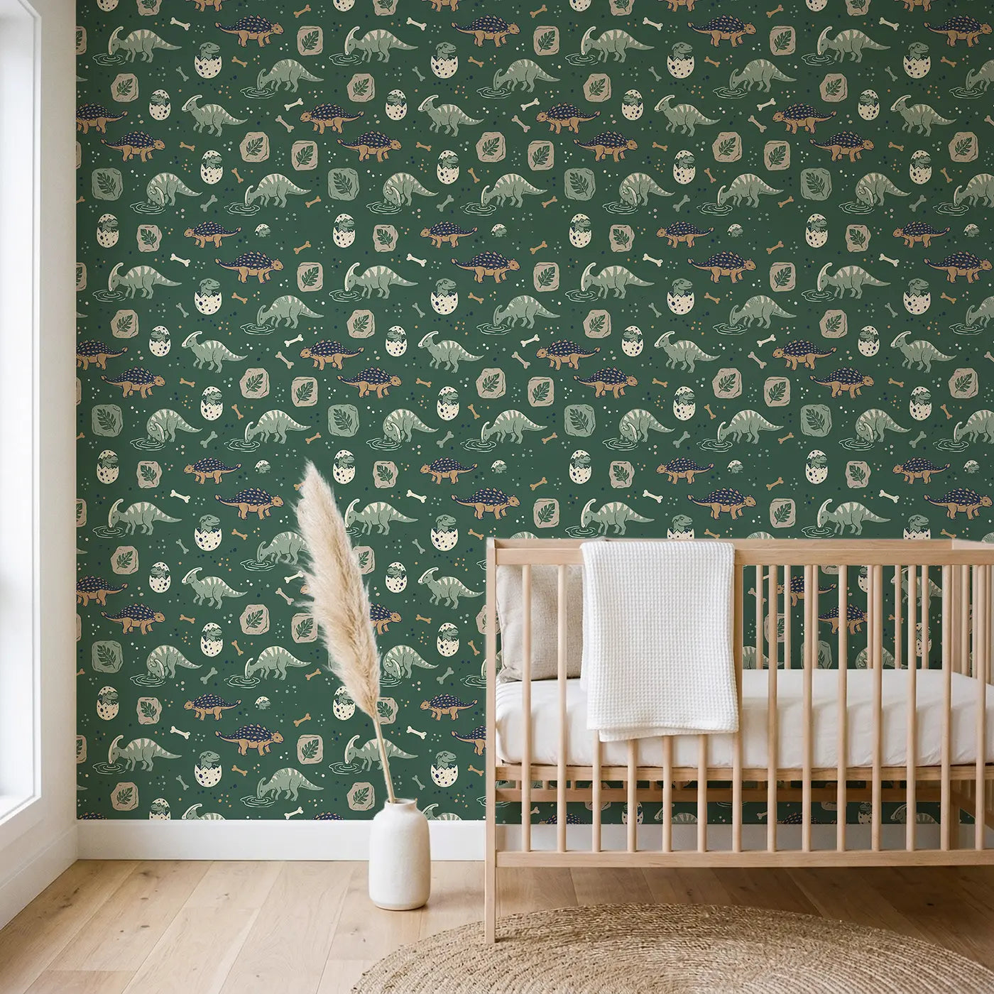 Baby Ankylosaurus Tiny Block Print wallpaper in Scandinavian nursery - Whimsy Tots