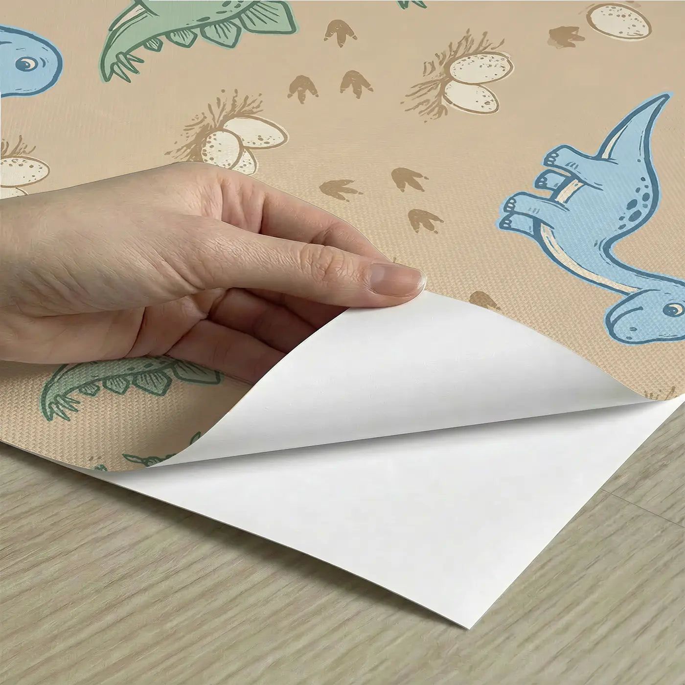 Baby Diplodocus Oversized Block Print peel and stick material close-up - Whimsy Tots